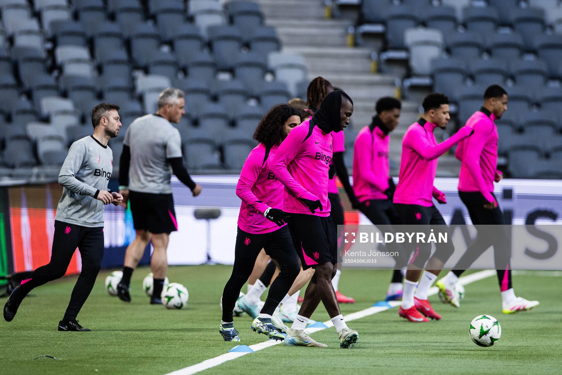 Players during a training session with Chelsea on April 30, 2025 in Stockholm. 