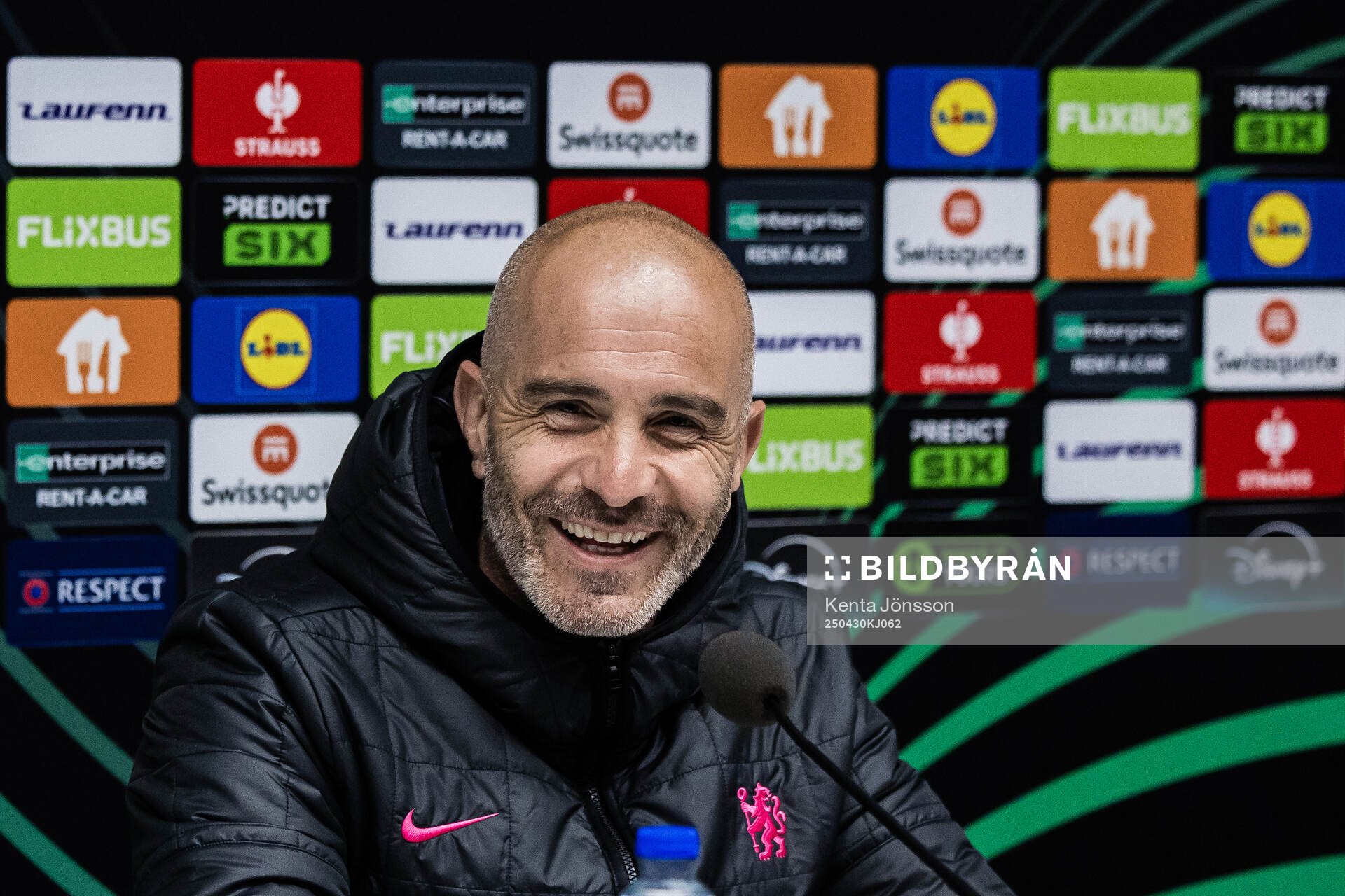 Coach Enzo Maresca during a press conference with Chelsea on April 30, 2025 in Stockholm. 