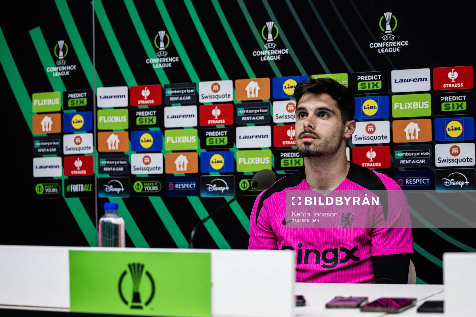 Pedro Neto during a press conference with Chelsea on April 30, 2025 in Stockholm. 