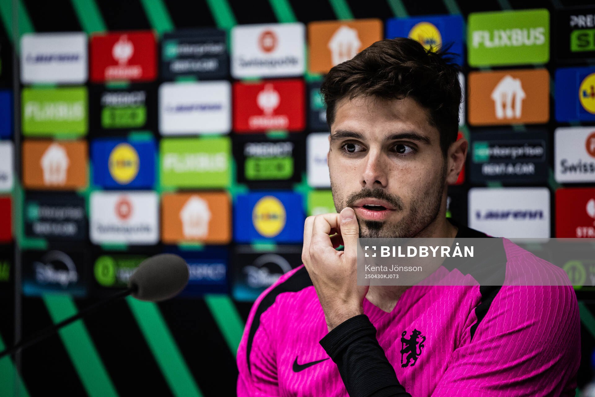 Pedro Neto during a press conference with Chelsea on April 30, 2025 in Stockholm. 