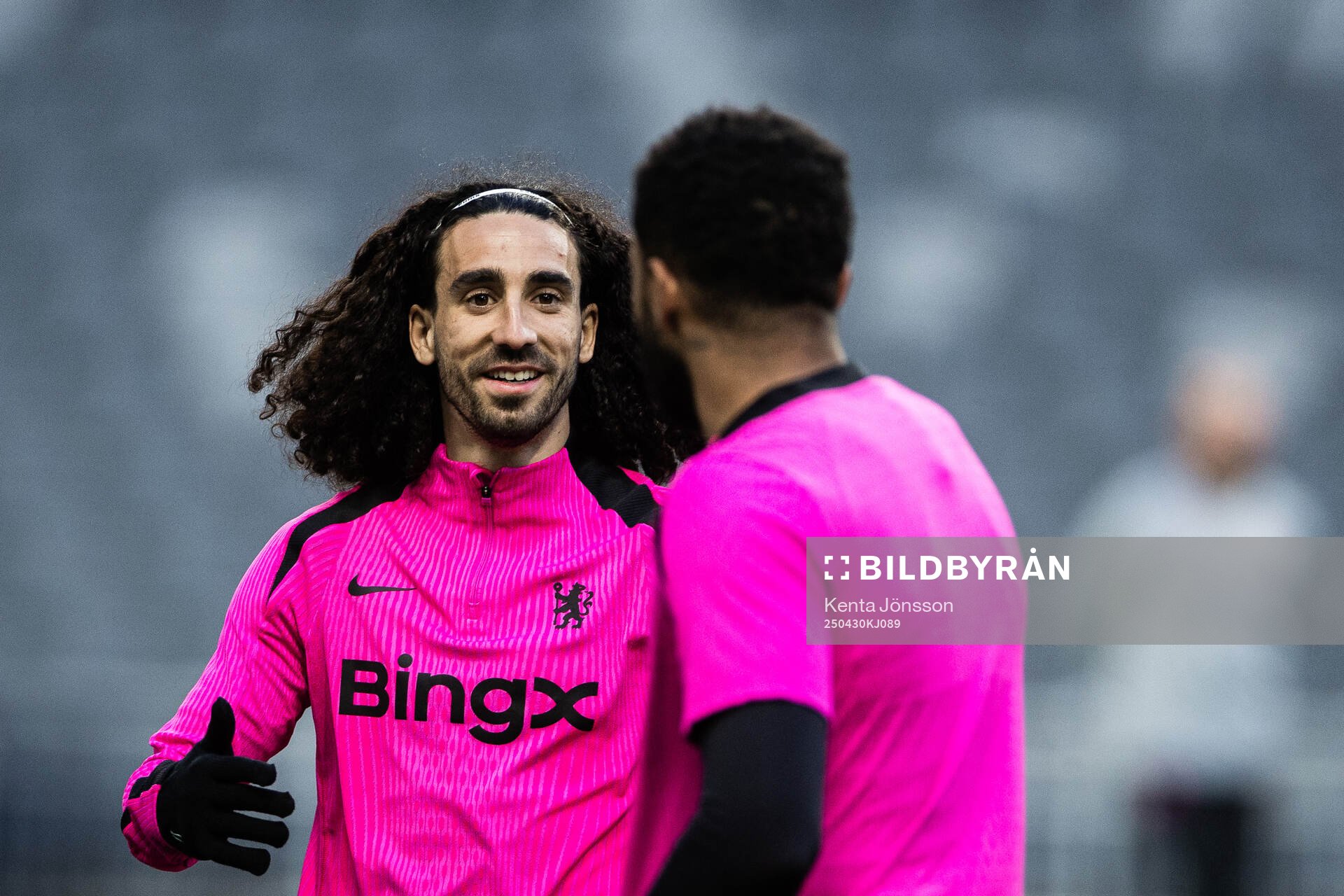 Marc Cucurella and Reece James during a training session with Chelsea on April 30, 2025 in Stockholm. 
