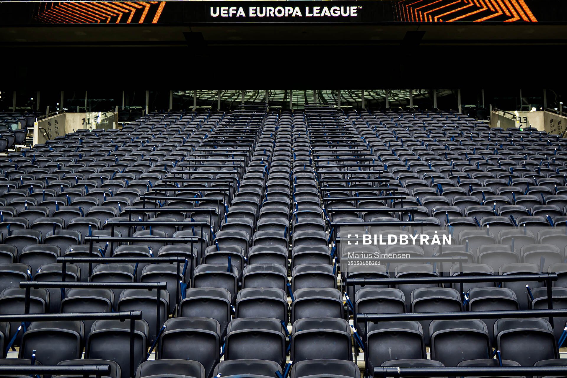Tottenham Hotspur Stadium ahead of the UEFA Europa League semi-final football match between Tottenham and Bodø/Glimt on May 1, 2025 in London.