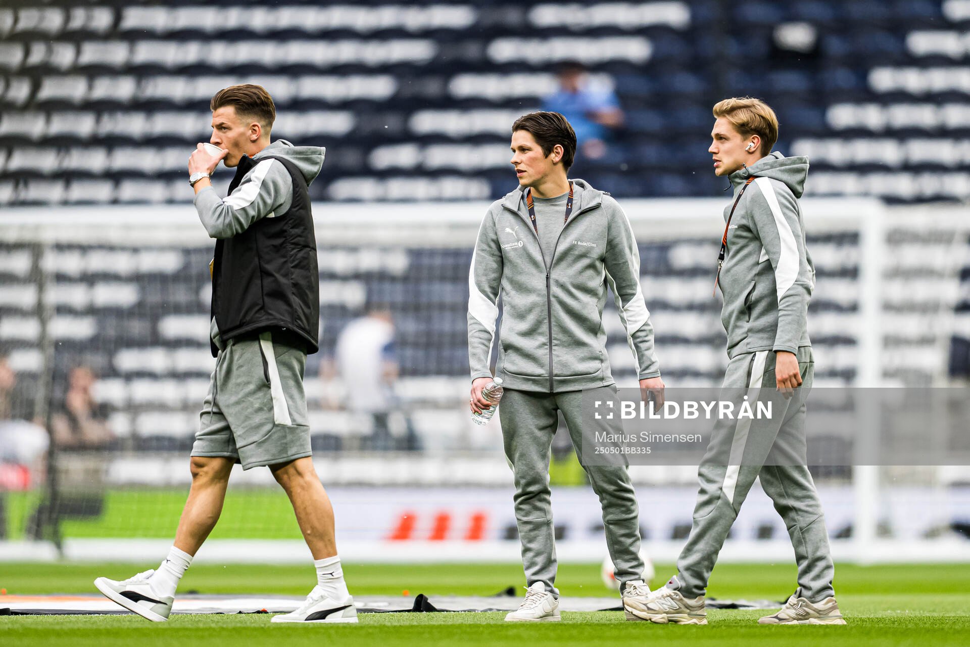 Jostein Gundersen and Sondre Brunstad Fet of Bodø/Glimt arrives ahead of the UEFA Europa League semi-final football match between Tottenham and Bodø/Glimt on May 1, 2025 in London.