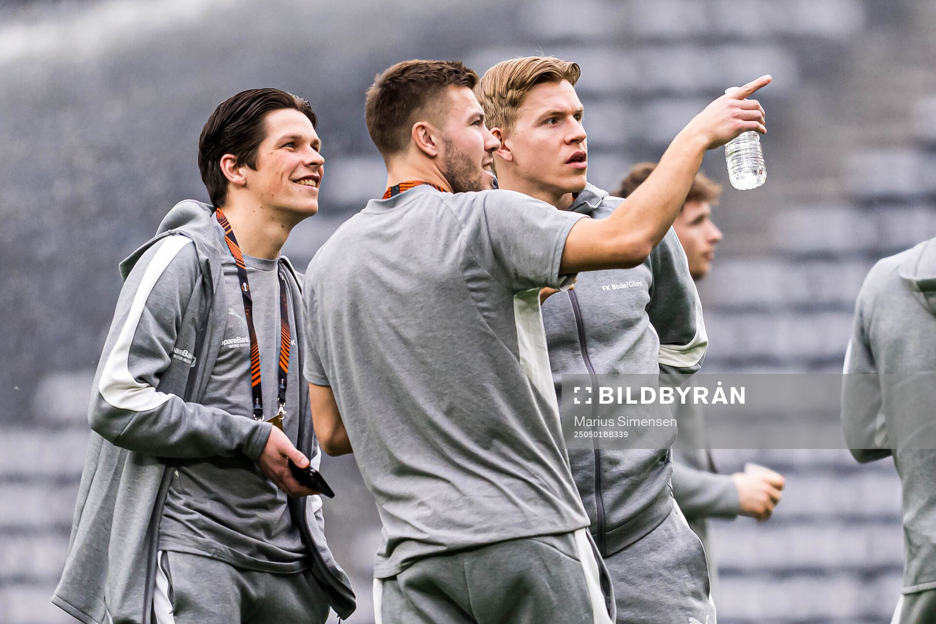 Sondre Brunstad Fet, Fredrik Bjørkan and Jens Petter Hauge of Bodø/Glimt arrives ahead of the UEFA Europa League semi-final football match between Tottenham and Bodø/Glimt on May 1, 2025 in London.