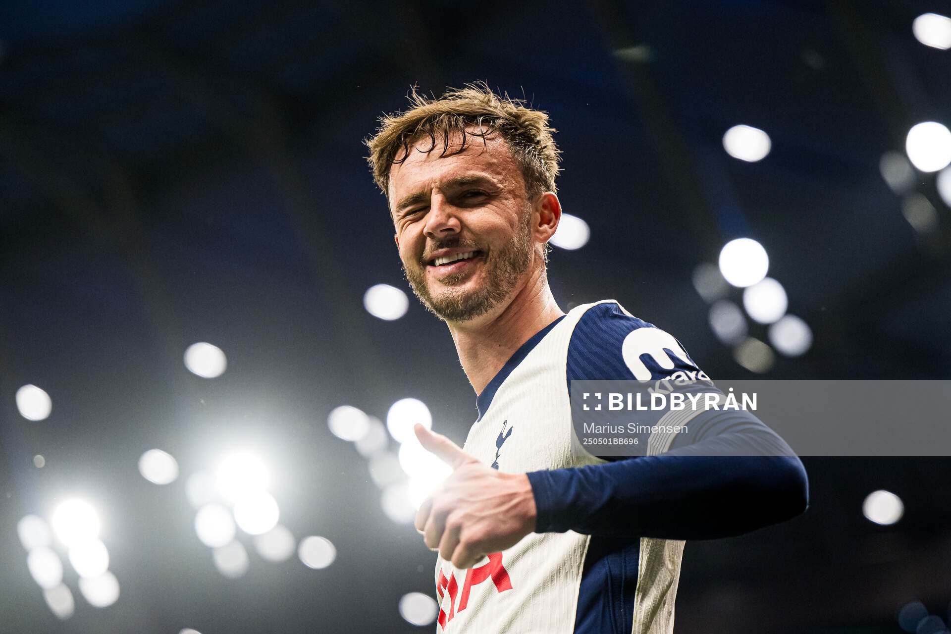 James Maddison of Tottenham during the UEFA Europa League semi-final football match between Tottenham and Bodø/Glimt on May 1, 2025 in London. 