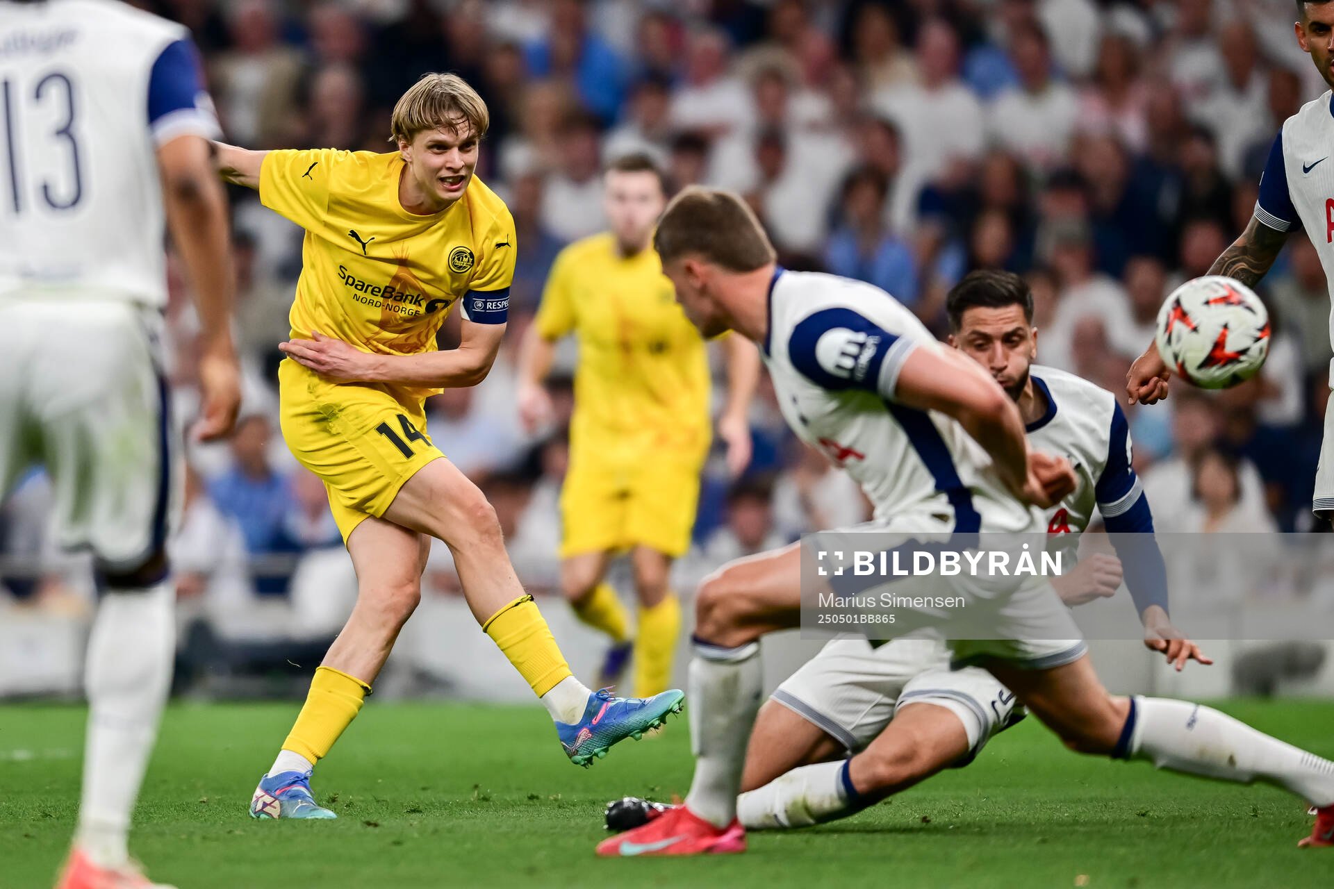 Ulrik Saltnes of Bodø/Glimt during the UEFA Europa League semi-final football match between Tottenham and Bodø/Glimt on May 1, 2025 in London.