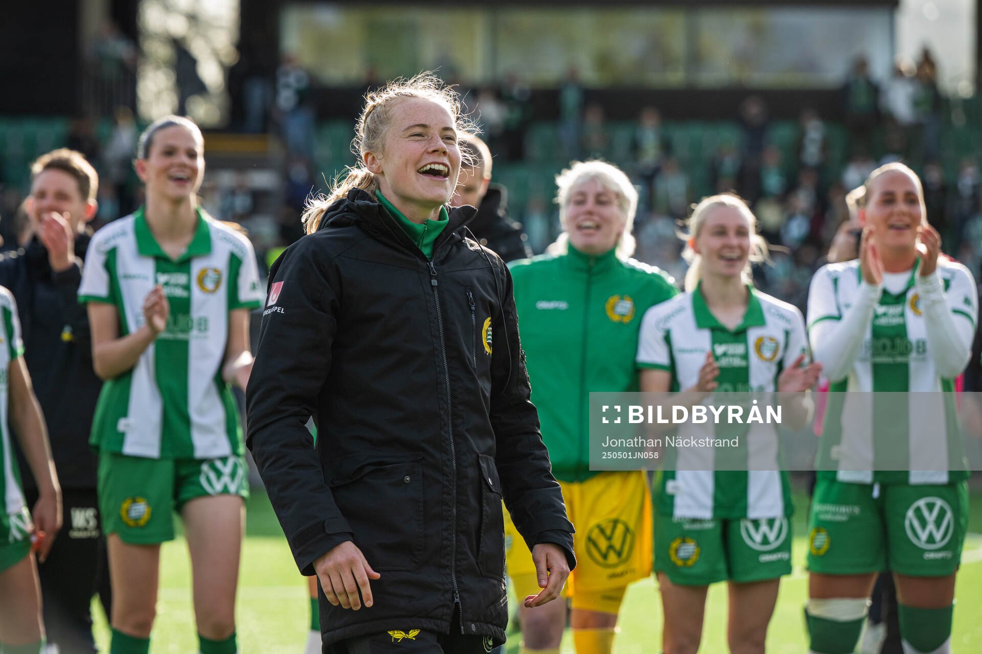 Hammarbys Julie Blakstad jublar efter semifinalen i Svenska Cupen mellan Hammarby och Rosengård den 1 maj 2025 i Stockholm.
