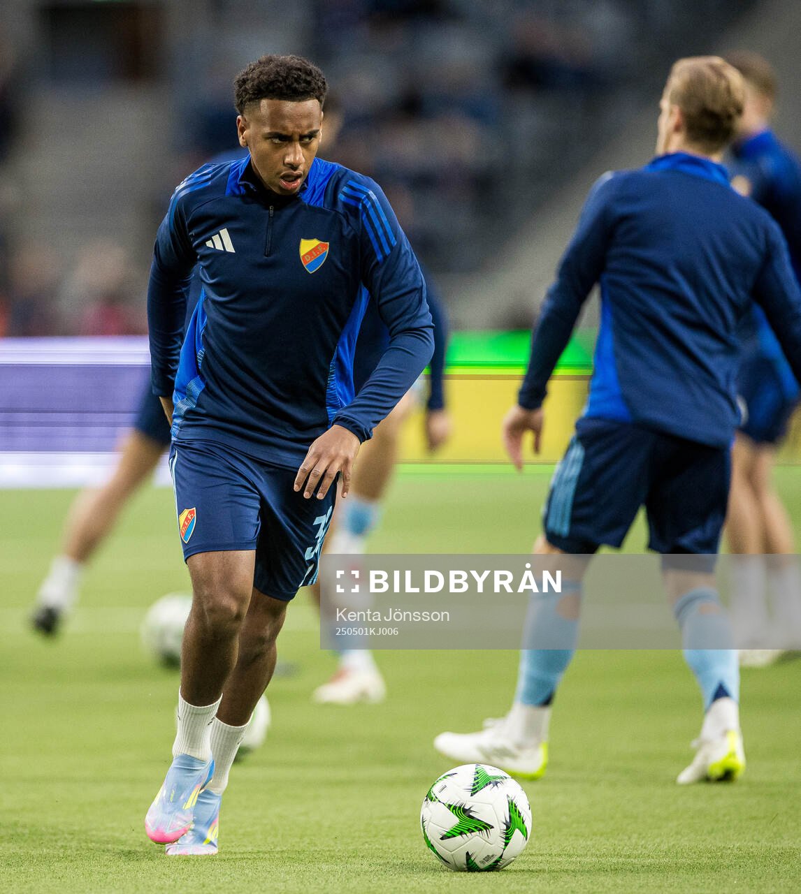 Isak Alemayehu Mulugeta of Djurgården ahead of the UEFA Conference League semifinal between Djurgården and Chelsea on May 1, 2025 in Stockholm.