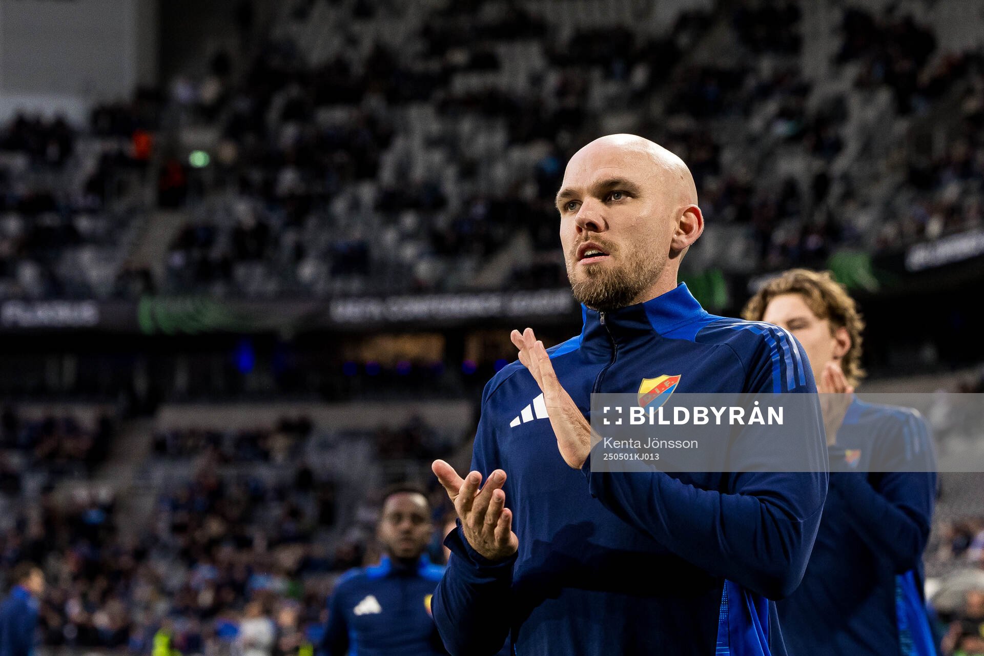 Marcus Danielson of Djurgården ahead of the UEFA Conference League semifinal between Djurgården and Chelsea on May 1, 2025 in Stockholm. 