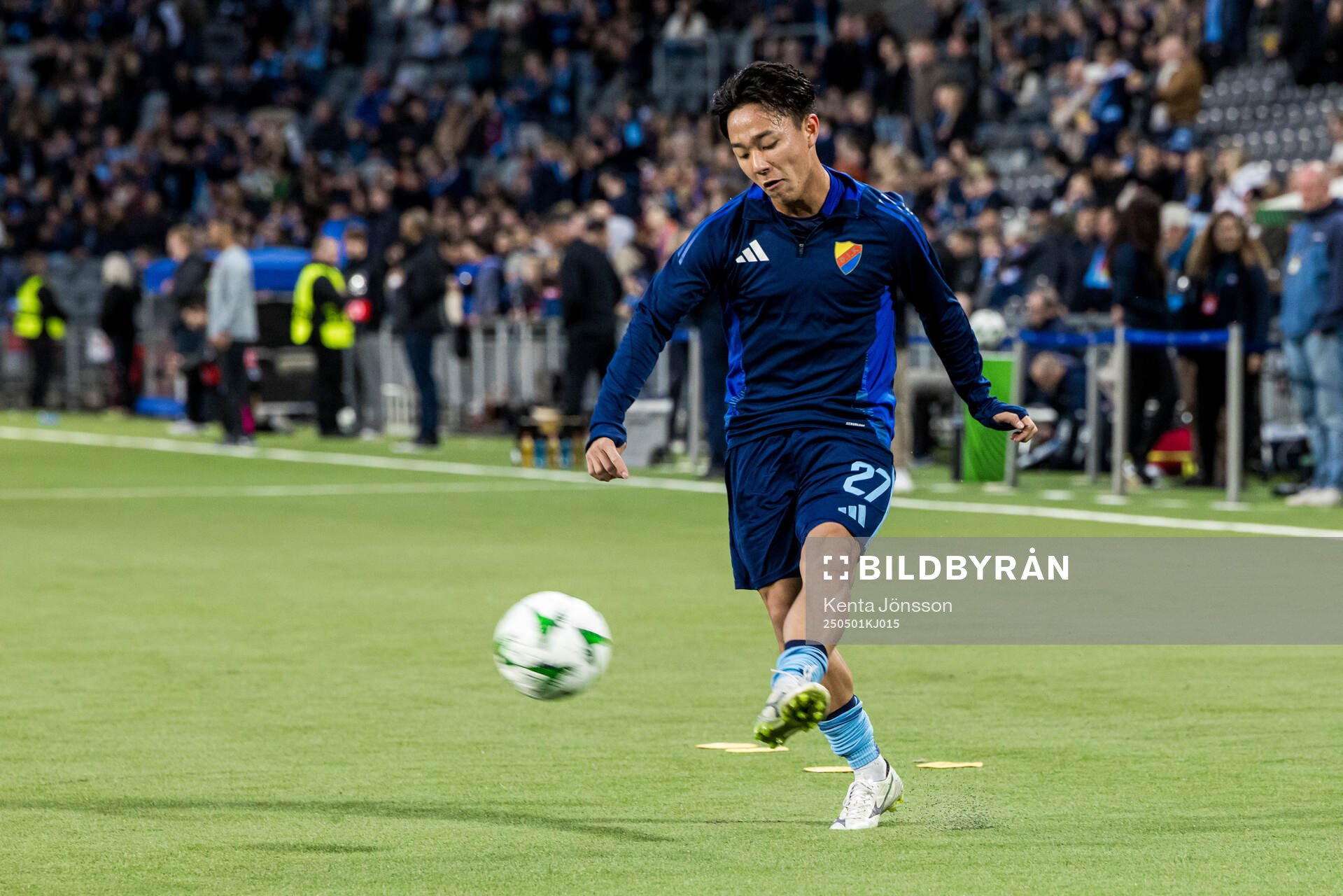 Keita Kosugi of Djurgården ahead of the UEFA Conference League semifinal between Djurgården and Chelsea on May 1, 2025 in Stockholm.