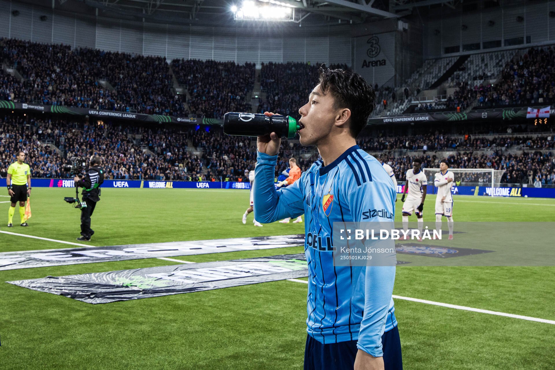 Keita Kosugi of Djurgården ahead of the UEFA Conference League semifinal between Djurgården and Chelsea on May 1, 2025 in Stockholm.