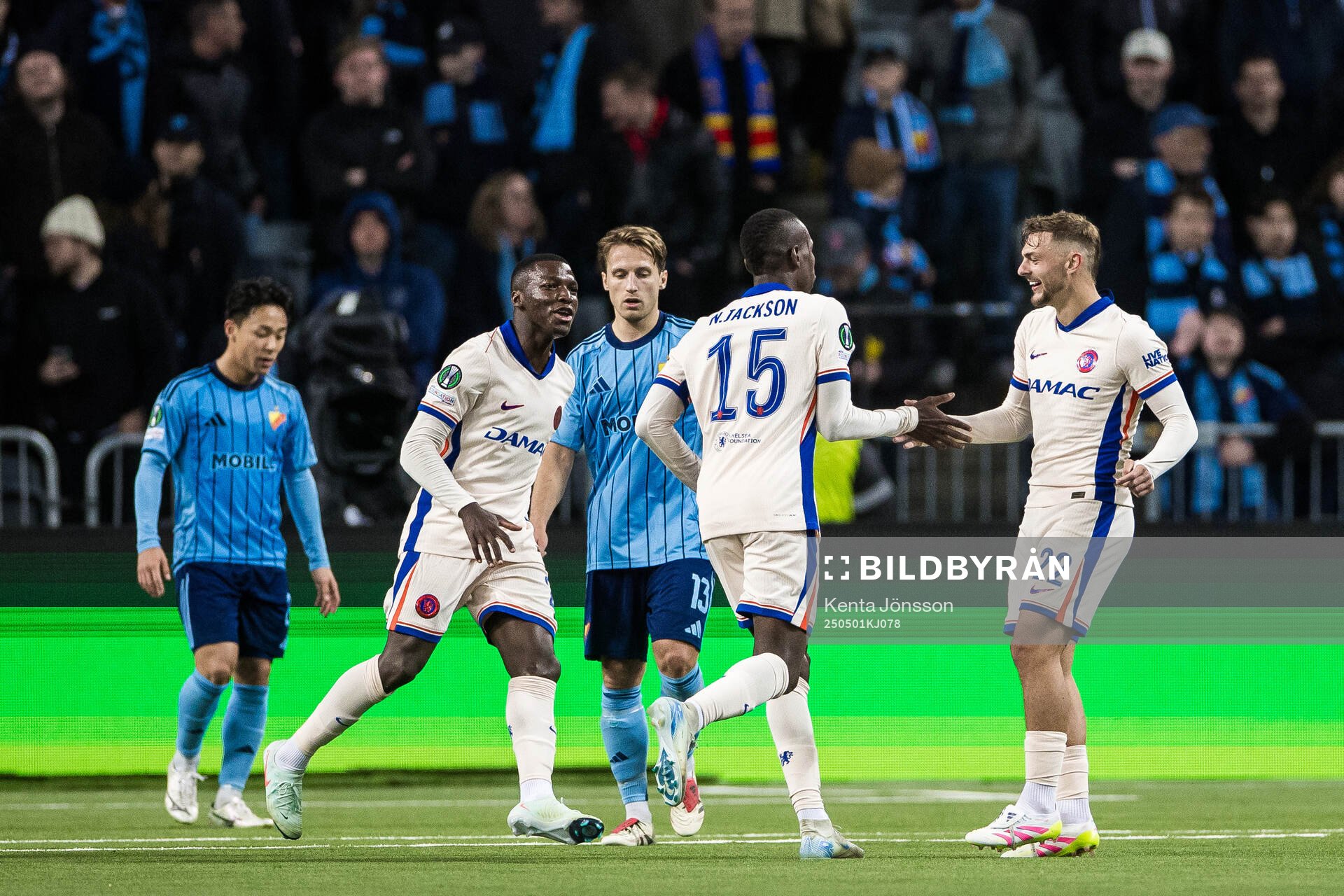 Nicolas Jackson of Chelsea celebrates the 0-4 during the UEFA Conference League semifinal between Djurgården and Chelsea on May 1, 2025 in Stockholm.