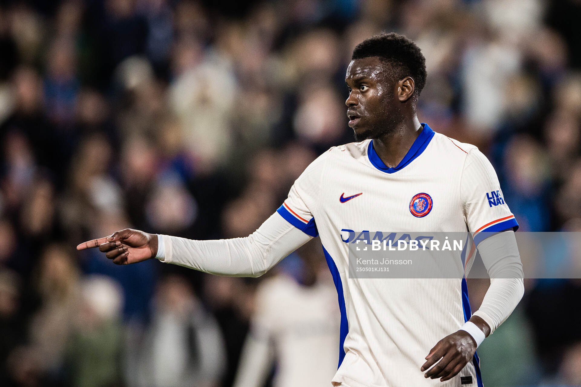 Benoît Badiashile of Chelsea during the UEFA Conference League semifinal between Djurgården and Chelsea on May 1, 2025 in Stockholm.