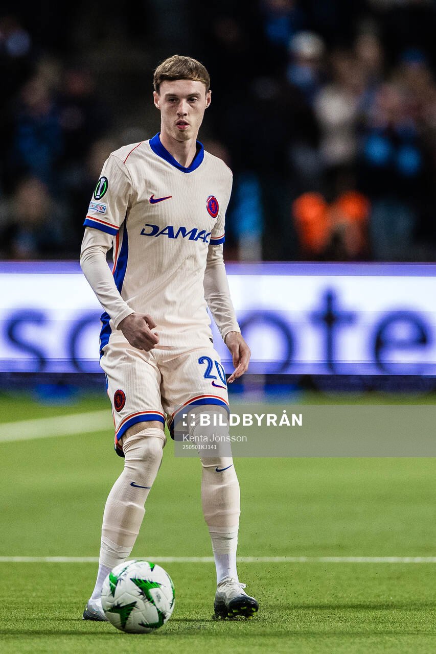 Cole Palmer of Chelsea during the UEFA Conference League semifinal between Djurgården and Chelsea on May 1, 2025 in Stockholm.