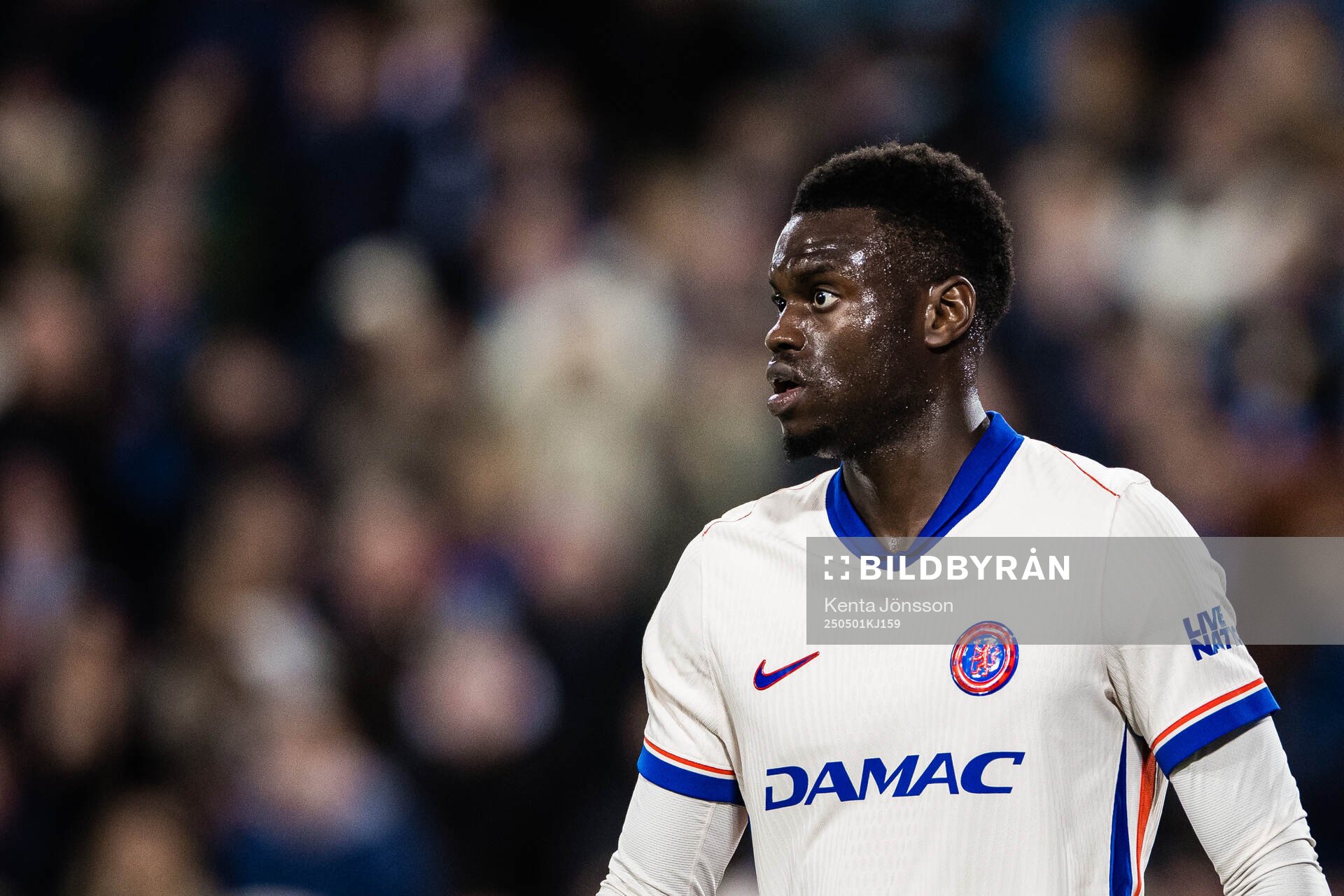 Benoît Badiashile of Chelsea during the UEFA Conference League semifinal between Djurgården and Chelsea on May 1, 2025 in Stockholm.