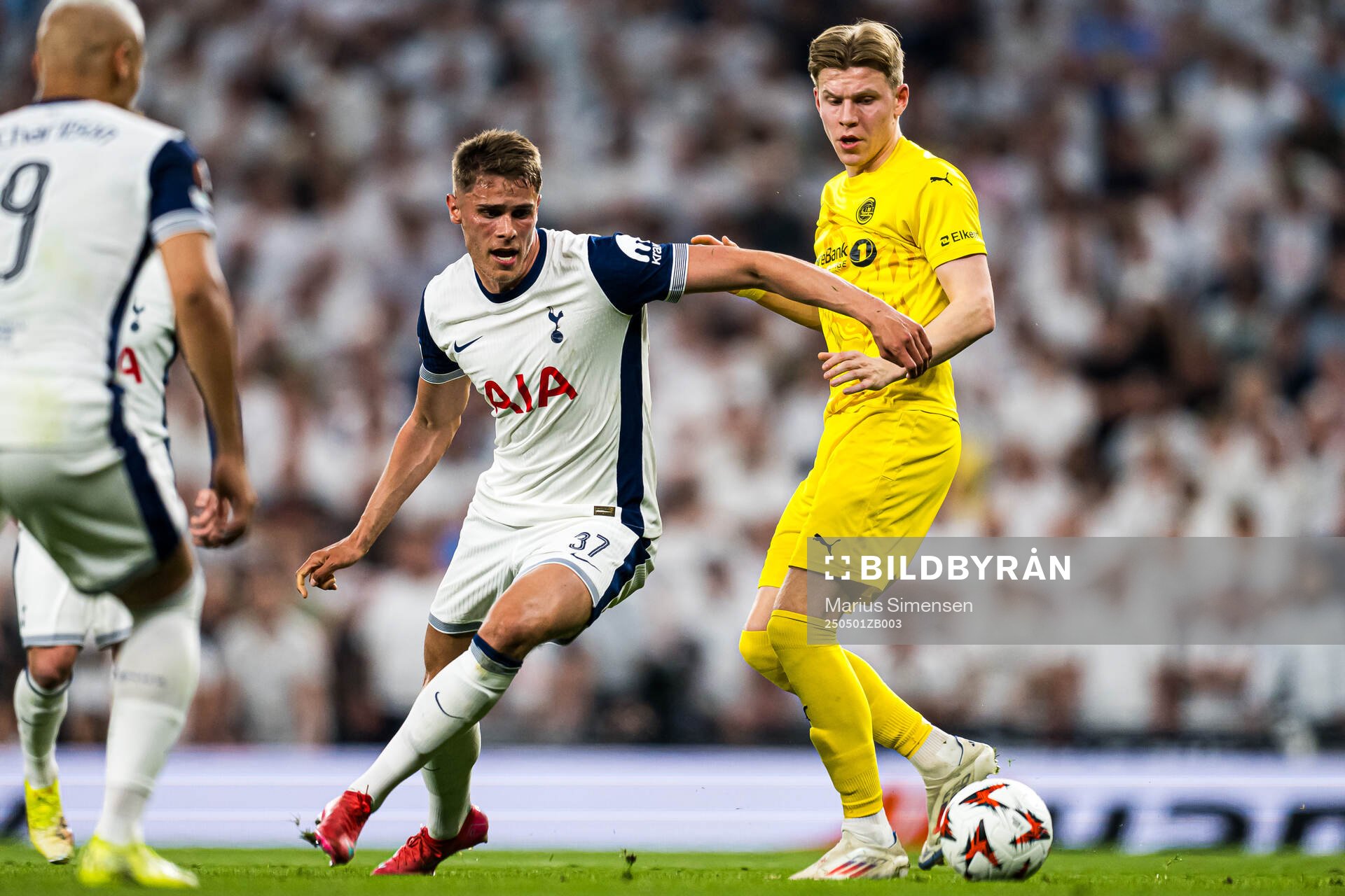 Micky van de Ven of Tottenham during the UEFA Europa League semi-final football match between Tottenham and Bodø/Glimt on May 1, 2025 in London.
