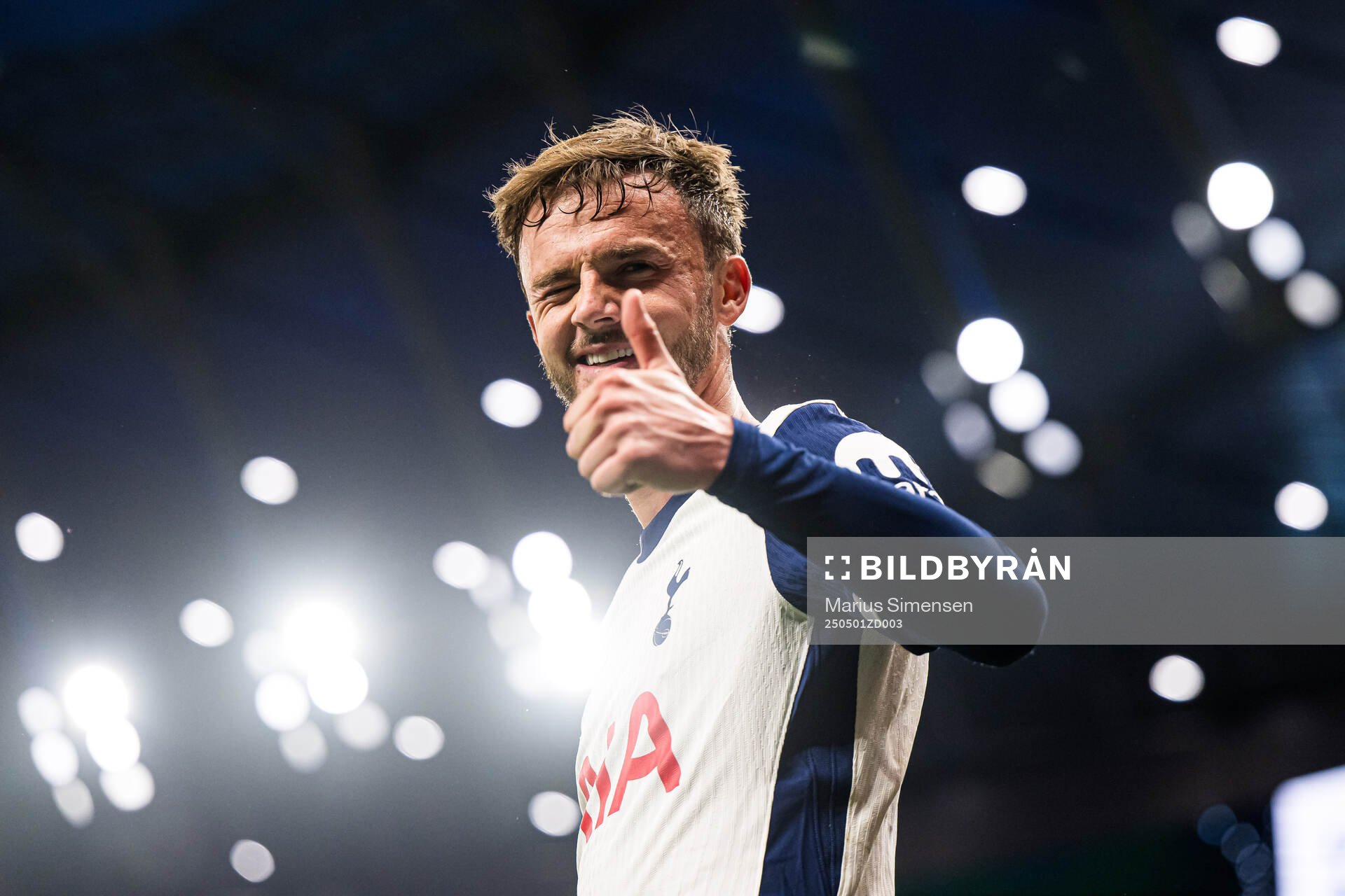 James Maddison of Tottenham during the UEFA Europa League semi-final football match between Tottenham and Bodø/Glimt on May 1, 2025 in London.