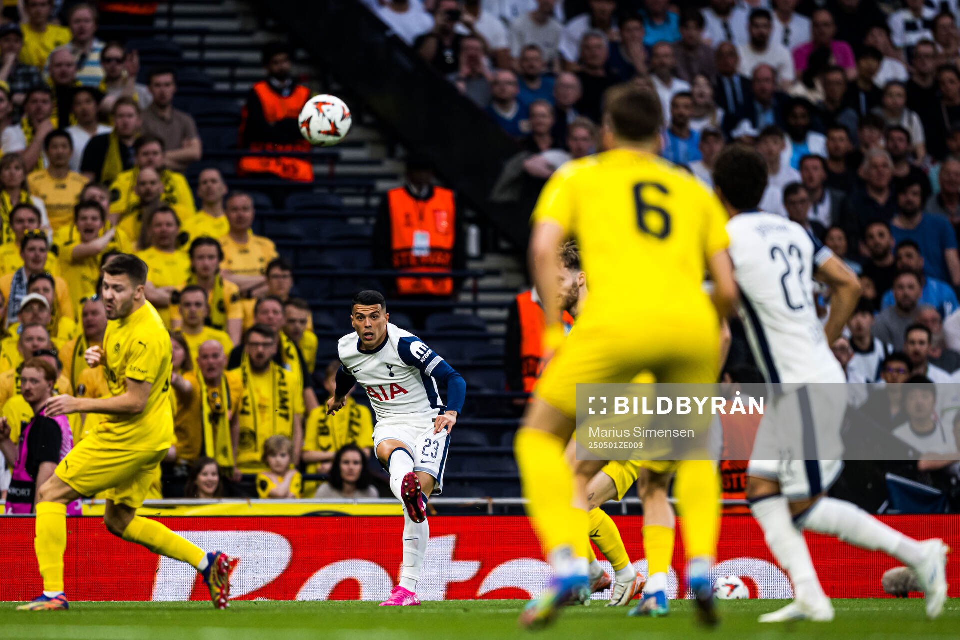 Pedro Porro of Tottenham during the UEFA Europa League semi-final football match between Tottenham and Bodø/Glimt on May 1, 2025 in London.
