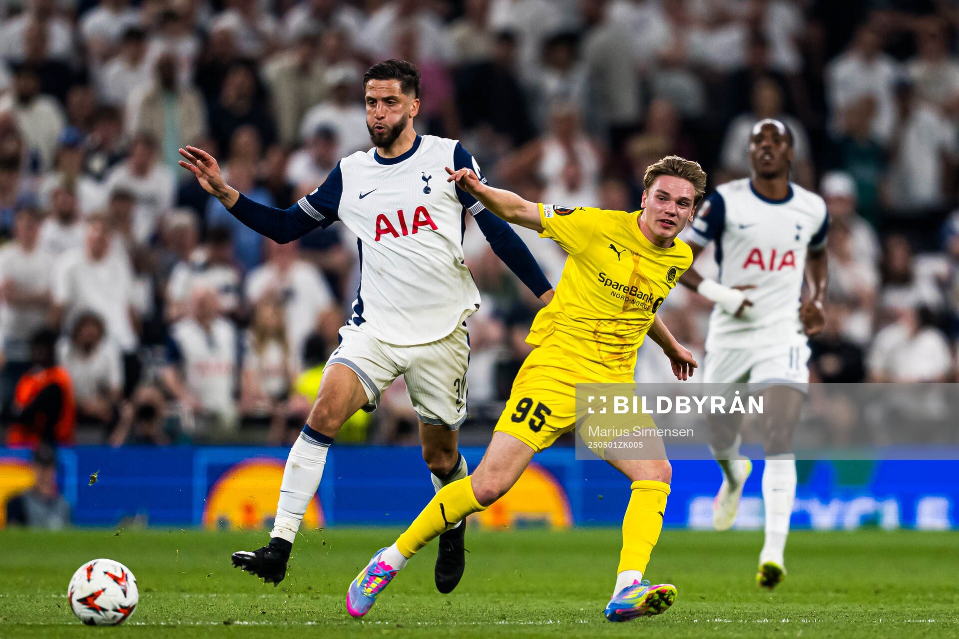Jeppe Kjær of Bodø/Glimt during the UEFA Europa League semi-final football match between Tottenham and Bodø/Glimt on May 1, 2025 in London.