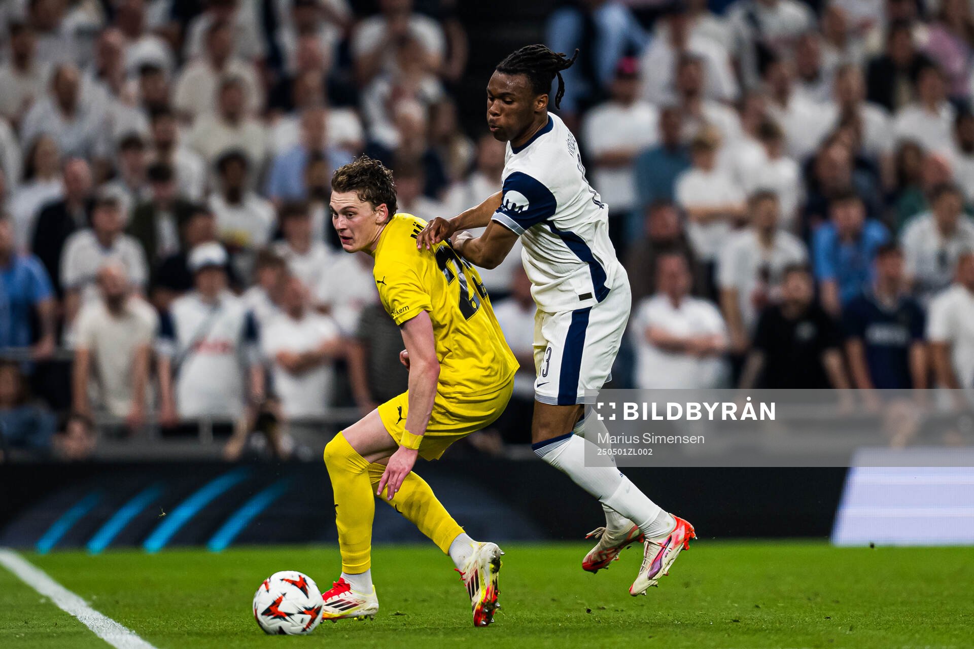 Isak Dybvik Määttä of Bodø/Glimt during the UEFA Europa League semi-final football match between Tottenham and Bodø/Glimt on May 1, 2025 in London.