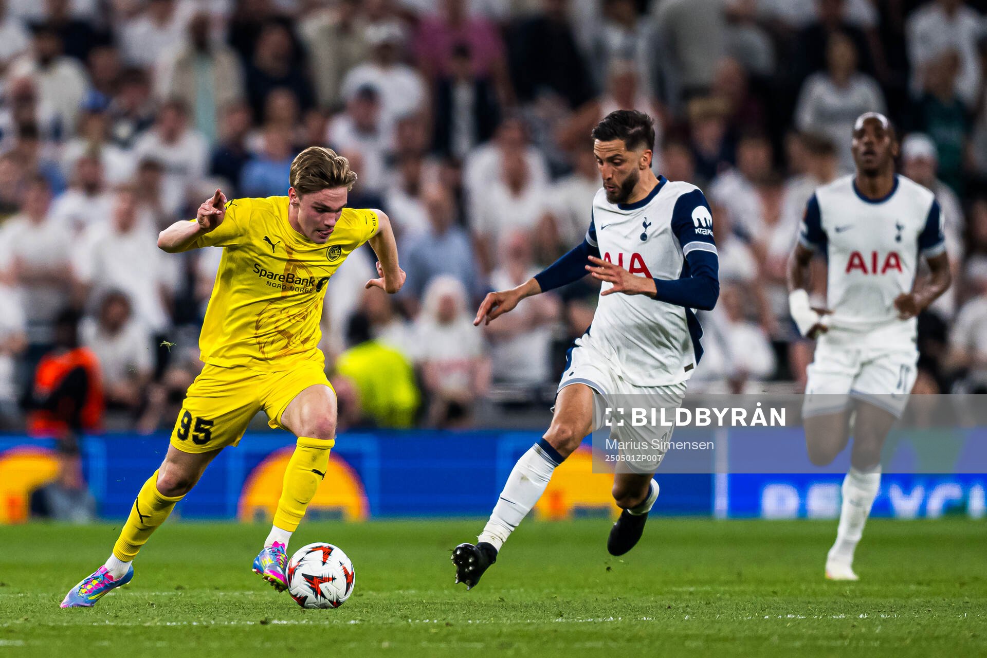 Jeppe Kjær of Bodø/Glimt during the UEFA Europa League semi-final football match between Tottenham and Bodø/Glimt on May 1, 2025 in London.