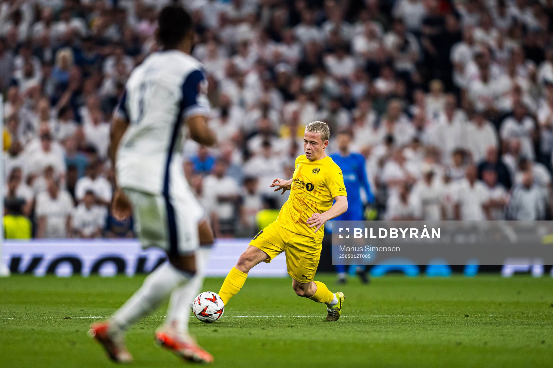 Sondre Auklend of Bodø/Glimt during the UEFA Europa League semi-final football match between Tottenham and Bodø/Glimt on May 1, 2025 in London.