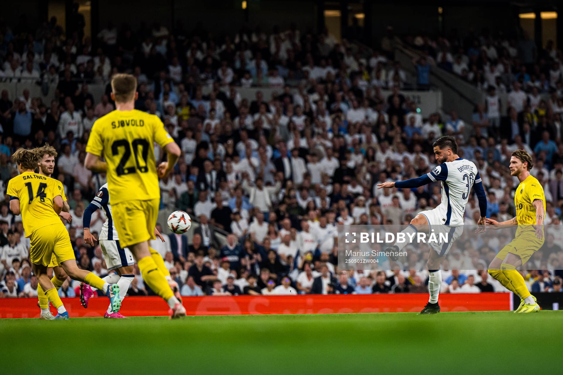 Rodrigo Bentancur of Tottenham during the UEFA Europa League semi-final football match between Tottenham and Bodø/Glimt on May 1, 2025 in London.