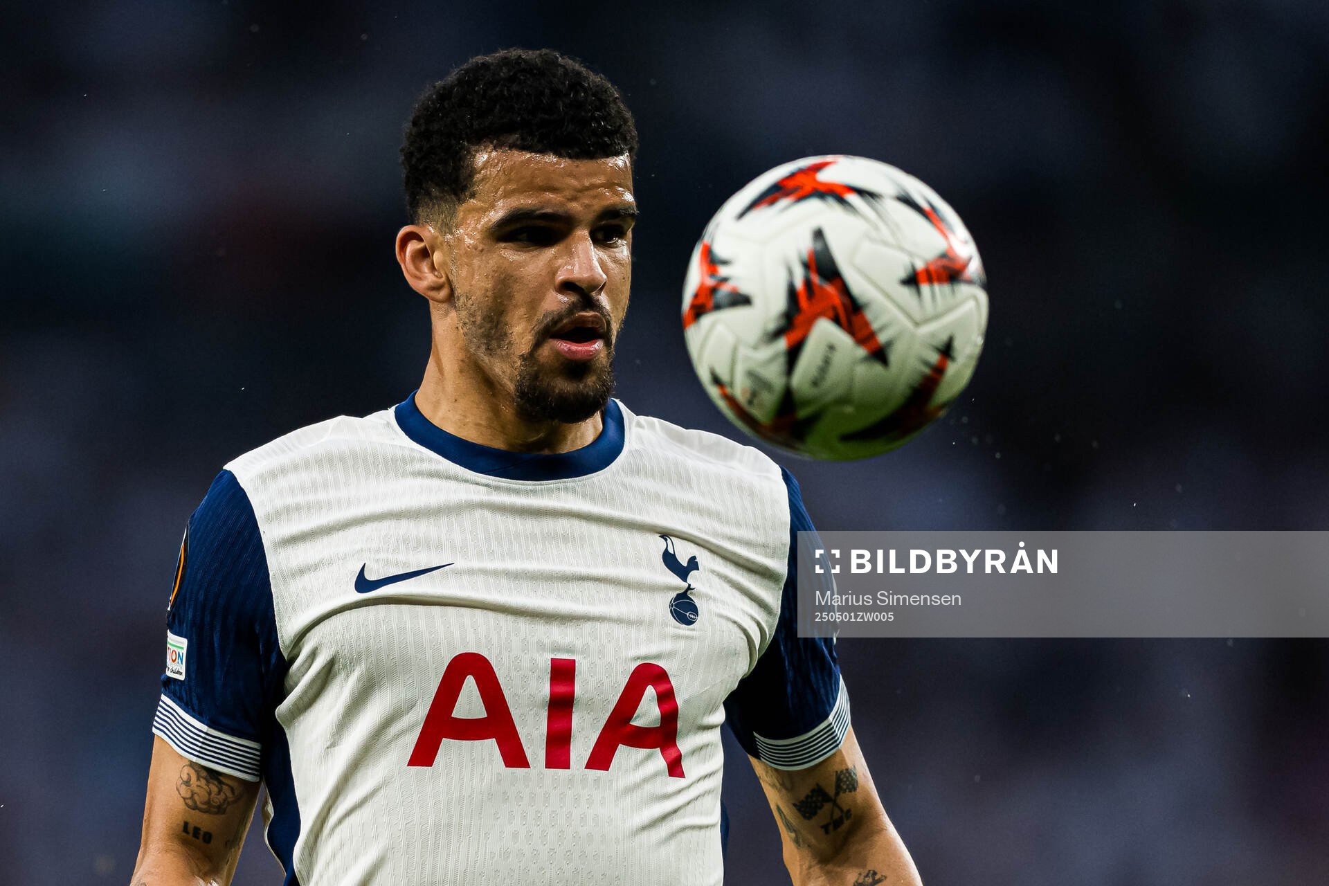Dominic Solanke of Tottenham during the UEFA Europa League semi-final football match between Tottenham and Bodø/Glimt on May 1, 2025 in London.