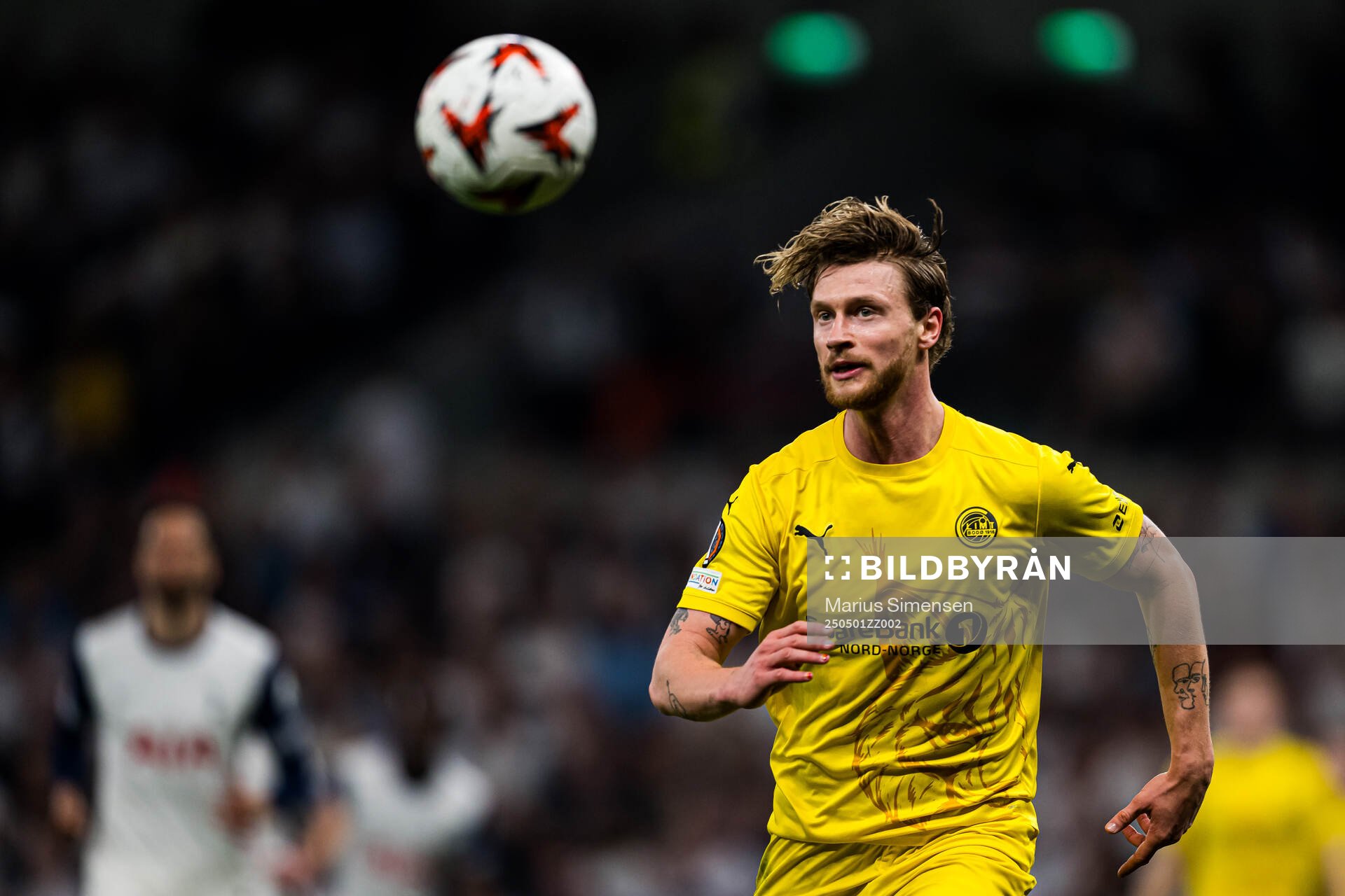 Kasper Høgh of Bodø/Glimt during the UEFA Europa League semi-final football match between Tottenham and Bodø/Glimt on May 1, 2025 in London.