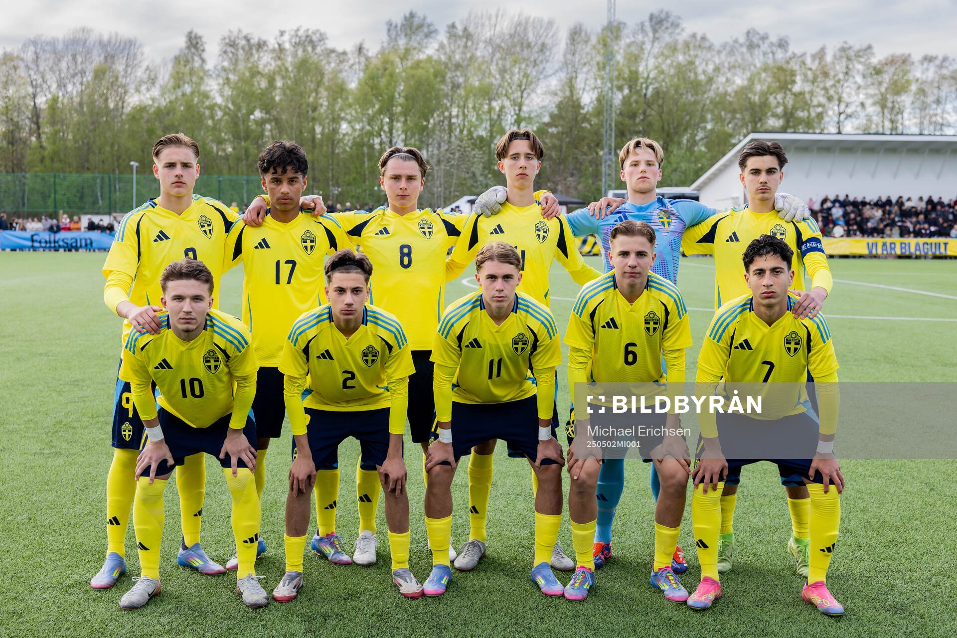 The starting eleven of Sweden pose for a team picture ahead of the UEFA Development Tournament between Sweden and Czech Republic on May 2, 2025 in Lysekil.
