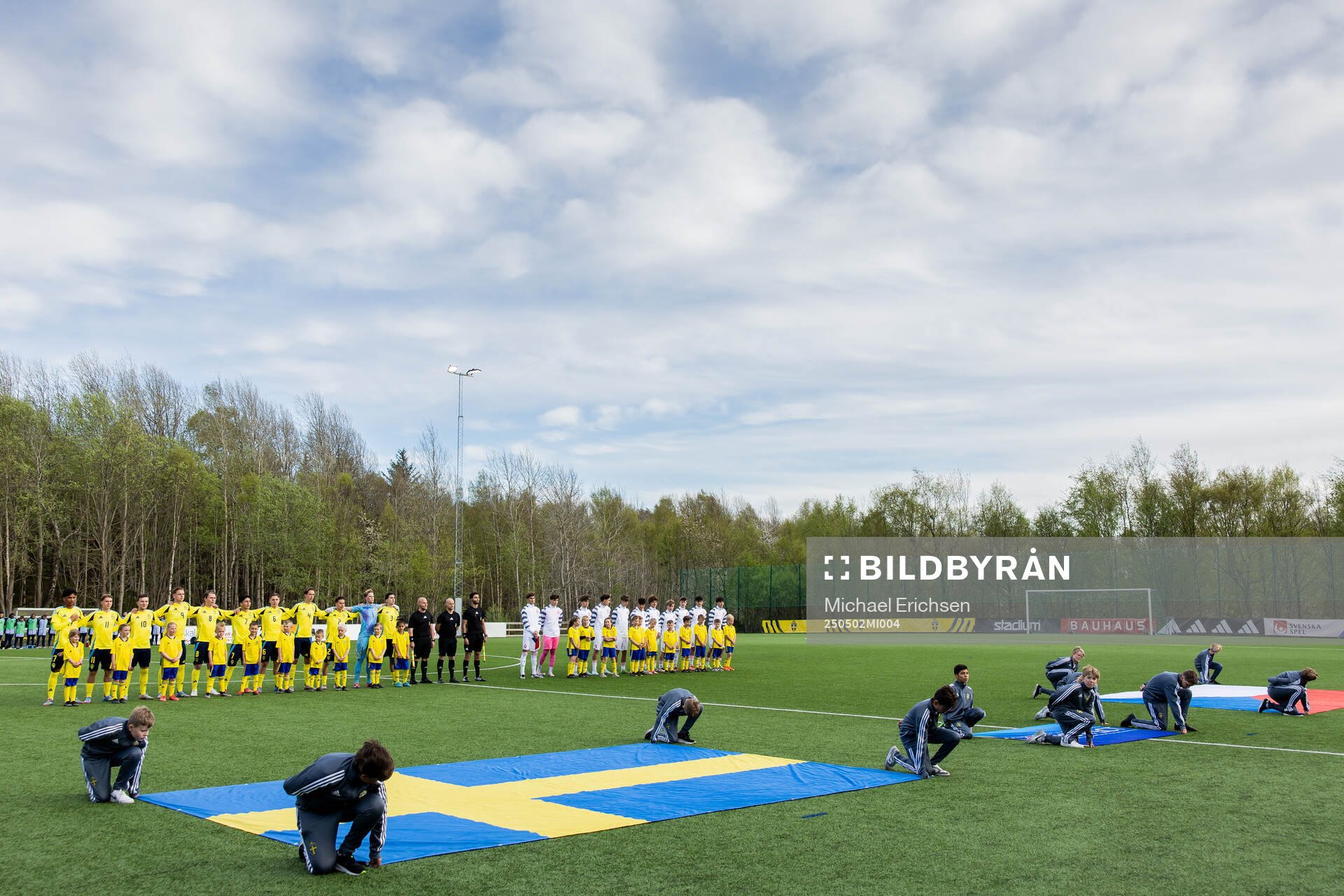 Players of Sweden and of Czech Republic during lineup ahead of the UEFA Development Tournament between Sweden and Czech Republic on May 2, 2025 in Lysekil.