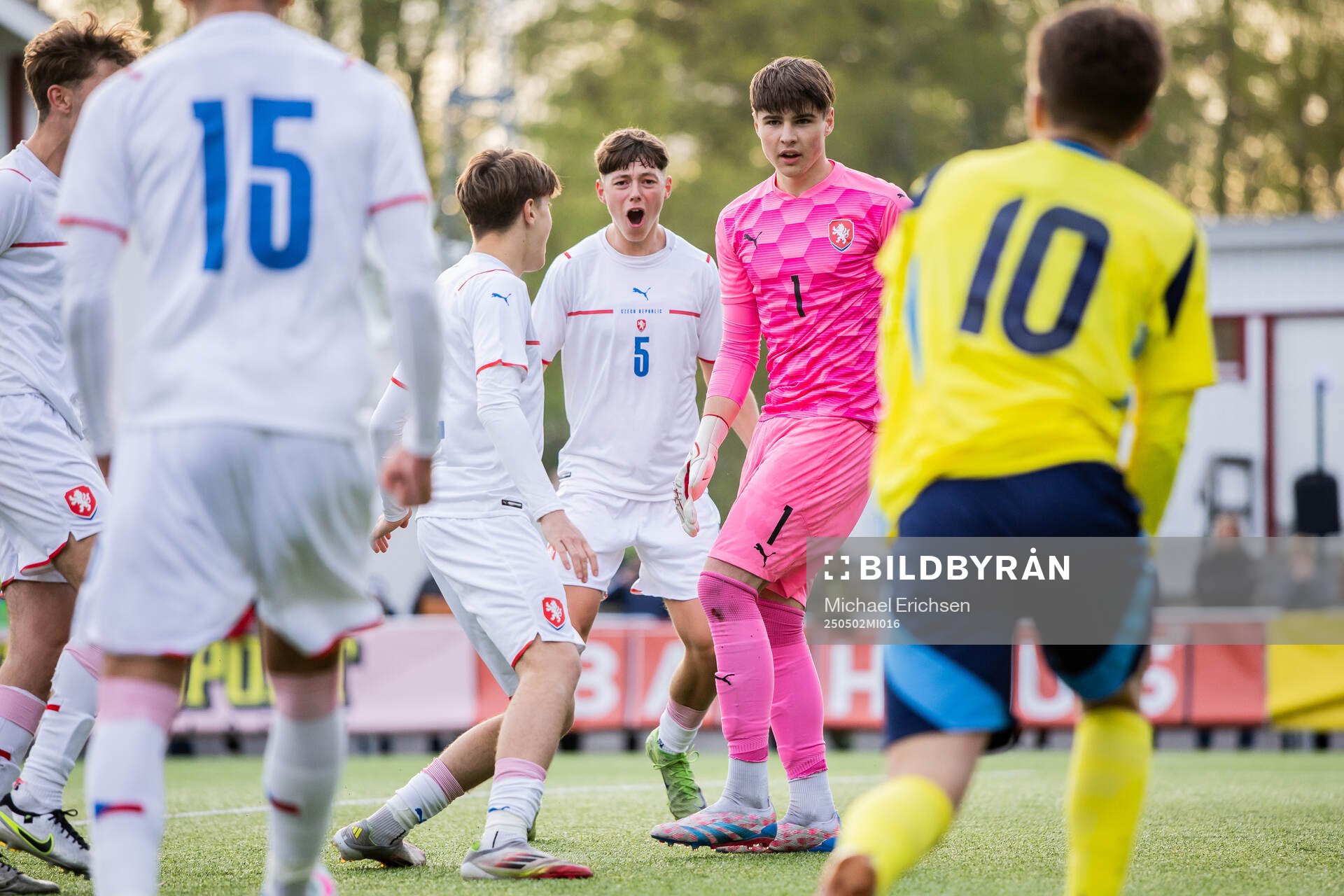 Jakub Chvilicek and goalkeeper Jakub Vesely of Czech Republic celebrate a penalty save during the UEFA Development Tournament between Sweden and Czech Republic on May 2, 2025 in Lysekil.