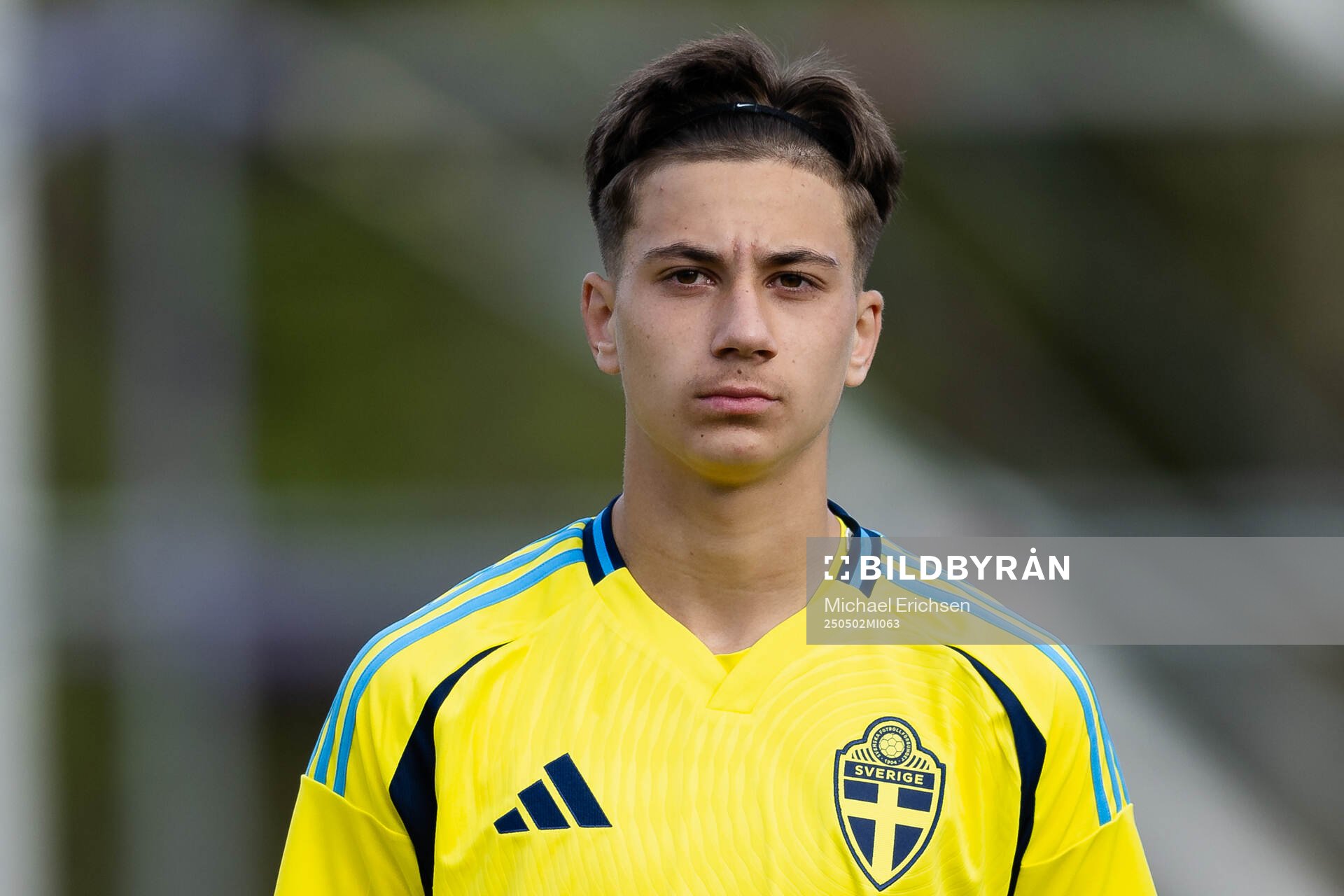 Elias Khalil of Sweden during line up ahead of the UEFA Development Tournament between Sweden and Czech Republic on May 2, 2025 in Lysekil.