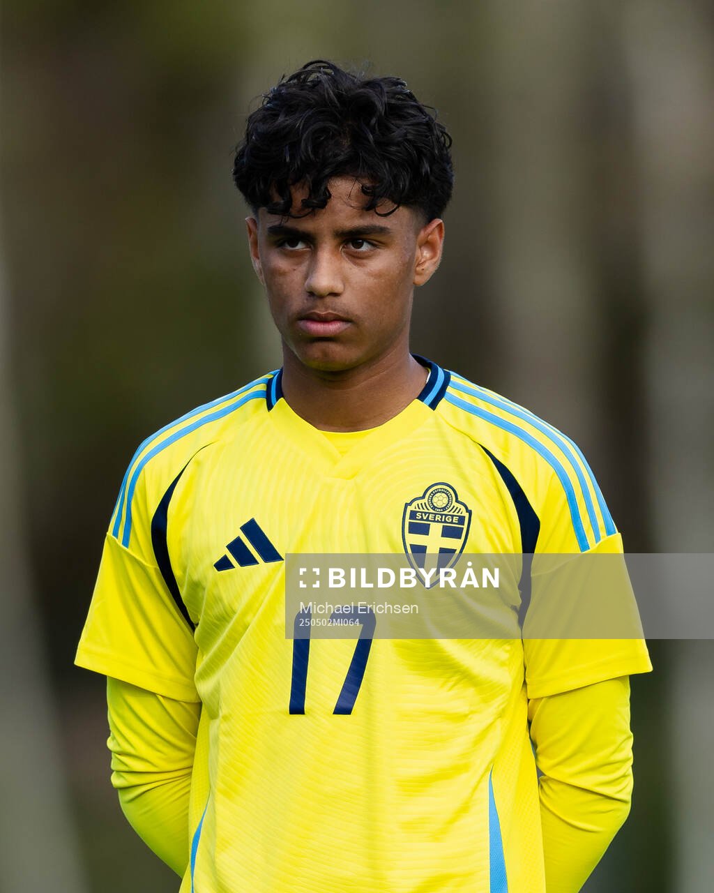 Gabriel Duarte Santos of Sweden during line up ahead of the UEFA Development Tournament between Sweden and Czech Republic on May 2, 2025 in Lysekil.