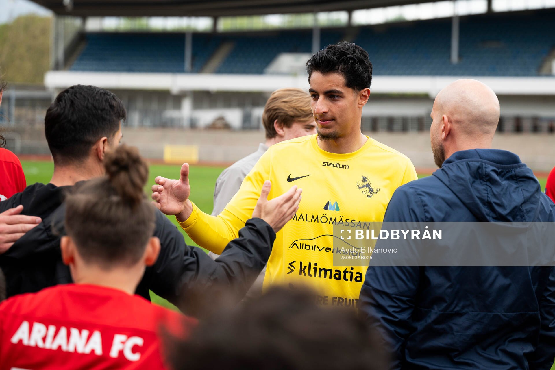Ariana FCs målvakt Kumel Al Rekabe under fotbollsmatchen i Ettan södra mellan Ariana FC och Husqvarna FF den 3 maj 2025 i Malmö. 