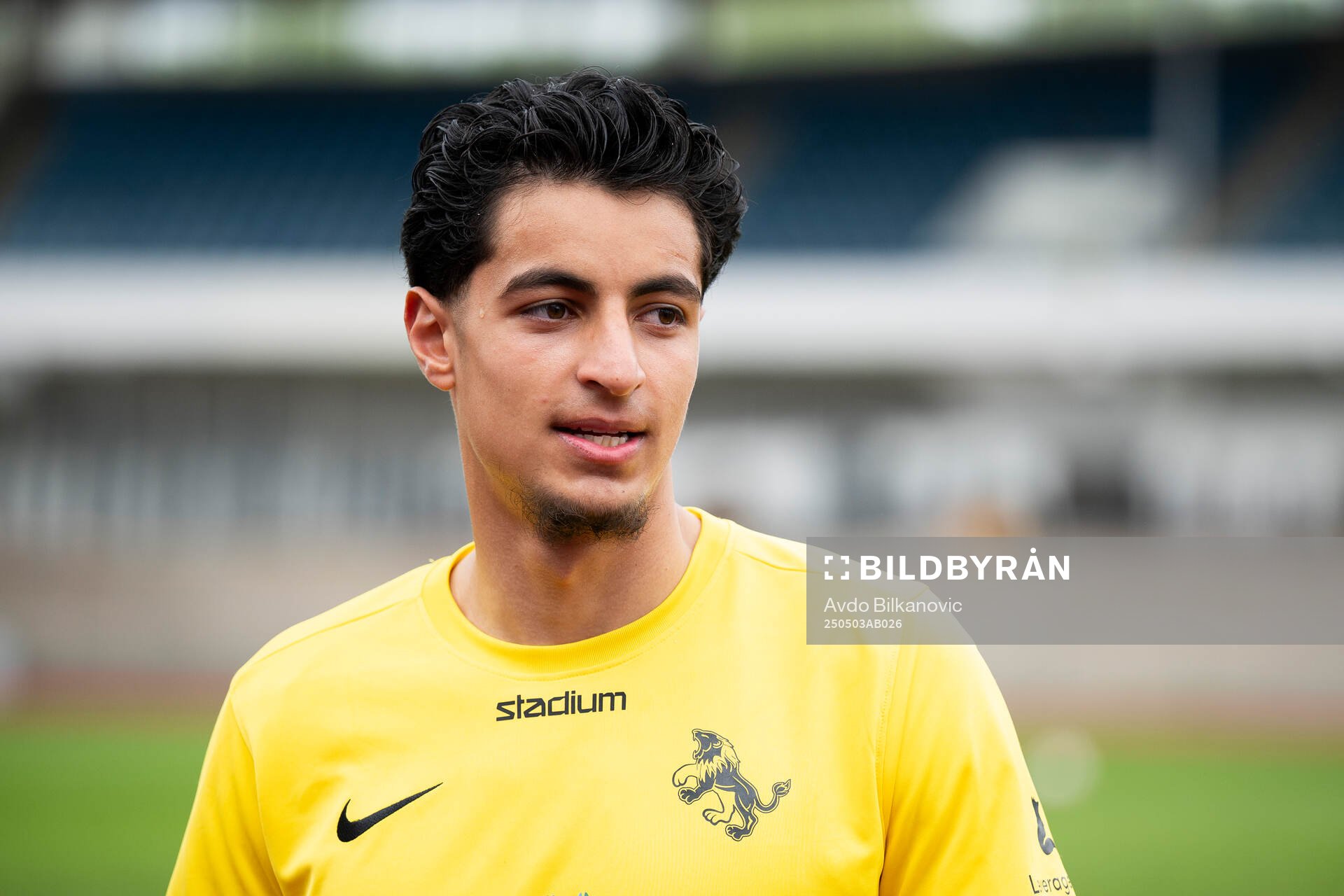 Ariana FCs målvakt Kumel Al Rekabe under fotbollsmatchen i Ettan södra mellan Ariana FC och Husqvarna FF den 3 maj 2025 i Malmö. 