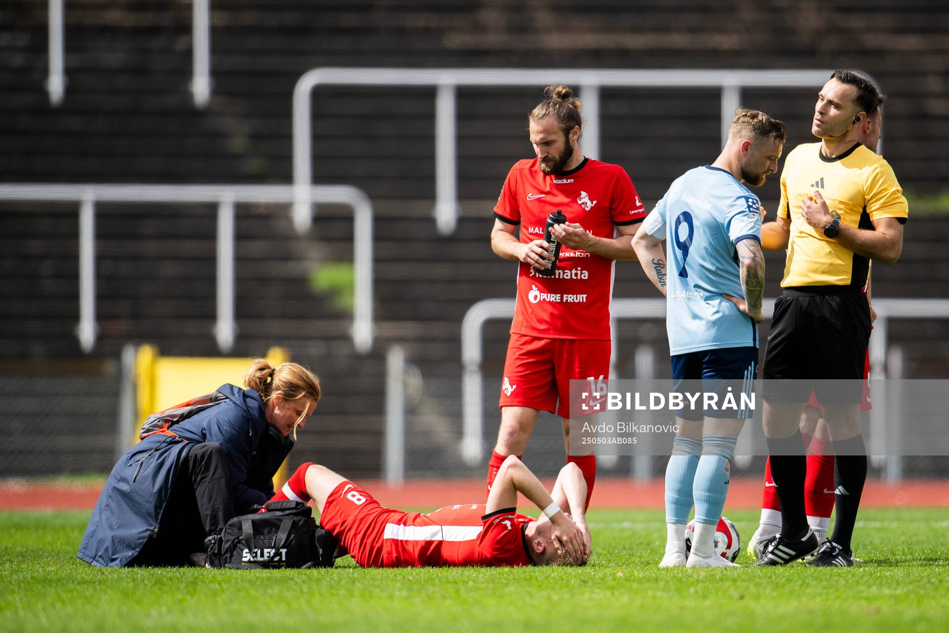 Ariana FCs Johan Brannefalk under fotbollsmatchen i Ettan södra mellan Ariana FC och Husqvarna FF den 3 maj 2025 i Malmö. 