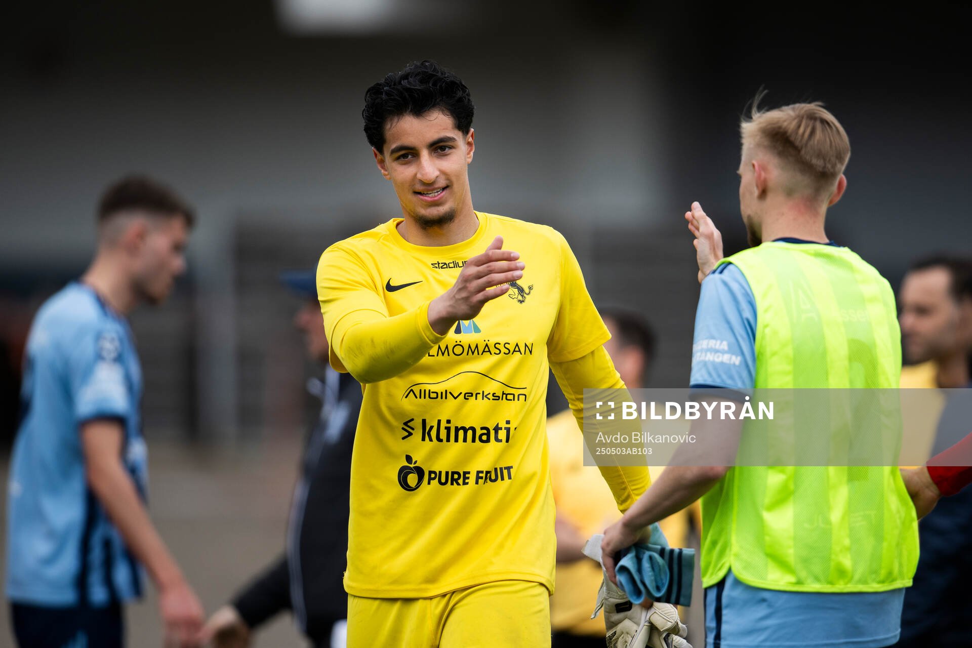 Ariana FCs målvakt Kumel Al Rekabe under fotbollsmatchen i Ettan södra mellan Ariana FC och Husqvarna FF den 3 maj 2025 i Malmö. 