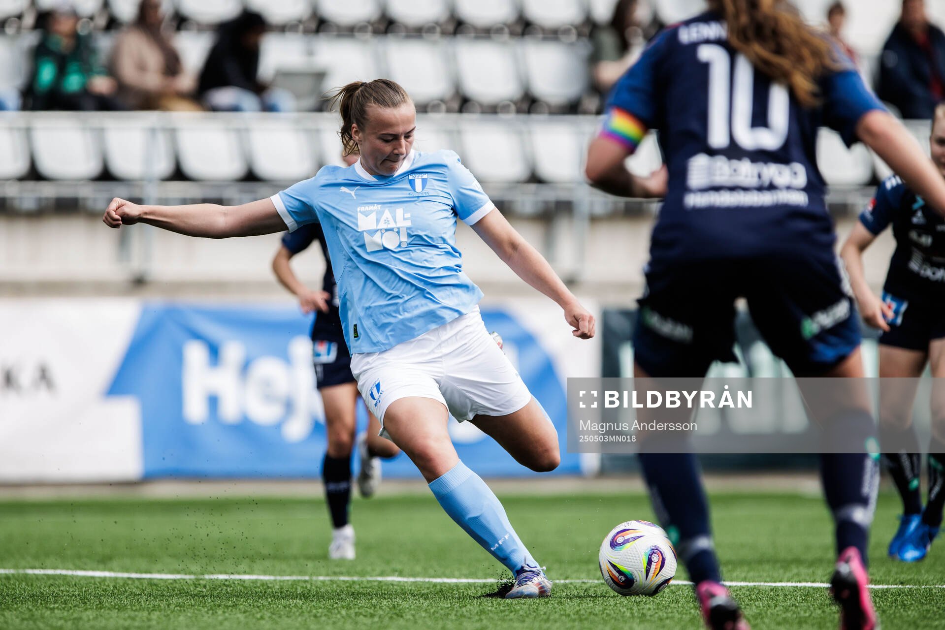 Malmö FFs Sara Kanutte Sørensen Fornes under fotbollsmatchen i Damallsvenskan mellan Linköping och Malmö FF den 3 maj 2025 i Linköping.
