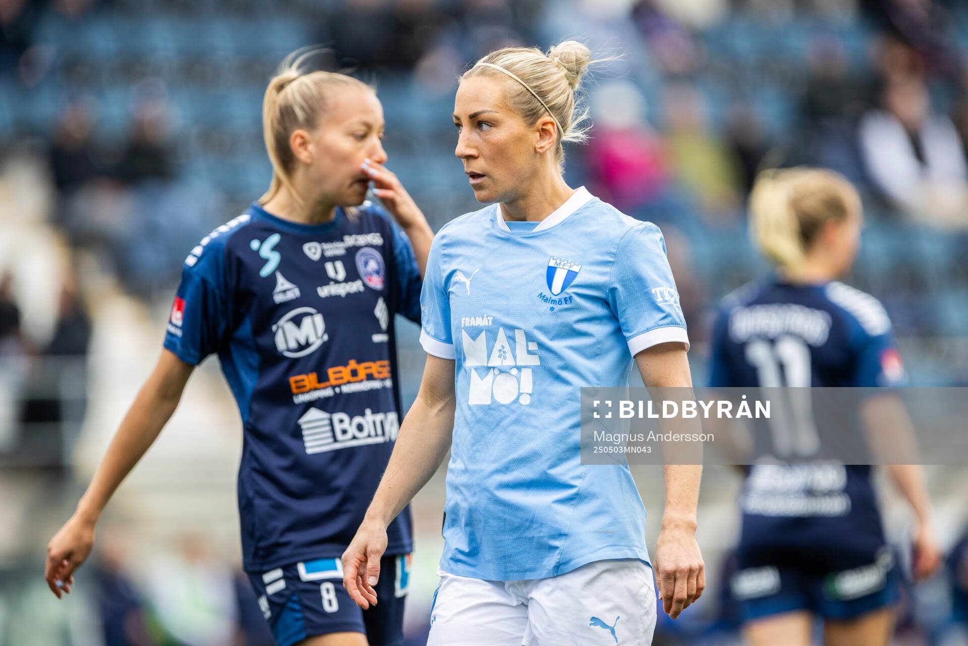 Malmö FFs Mia Persson under fotbollsmatchen i Damallsvenskan mellan Linköping och Malmö FF den 3 maj 2025 i Linköping. 