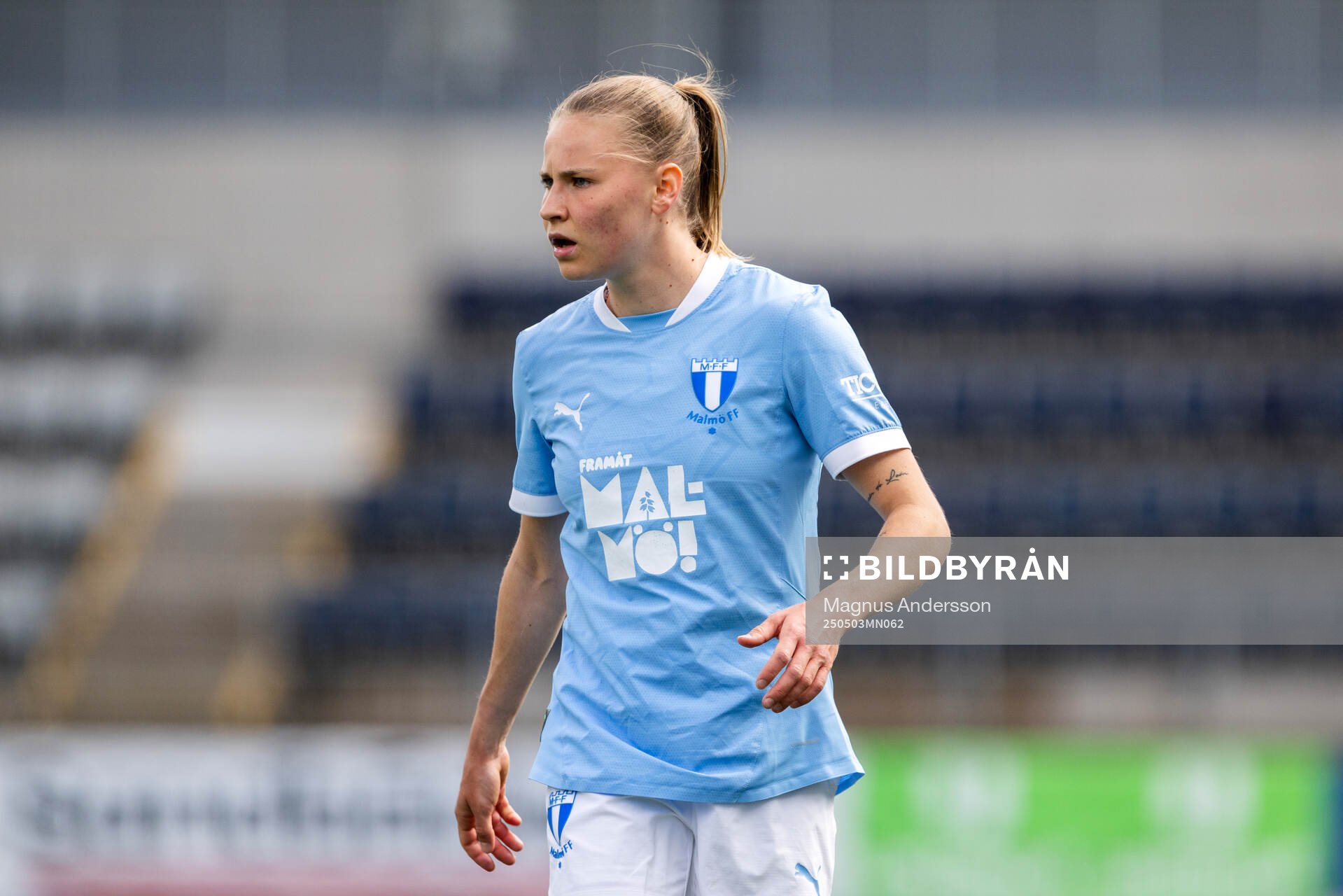 Malmö FFs Katariina Kosola under fotbollsmatchen i Damallsvenskan mellan Linköping och Malmö FF den 3 maj 2025 i Linköping. 