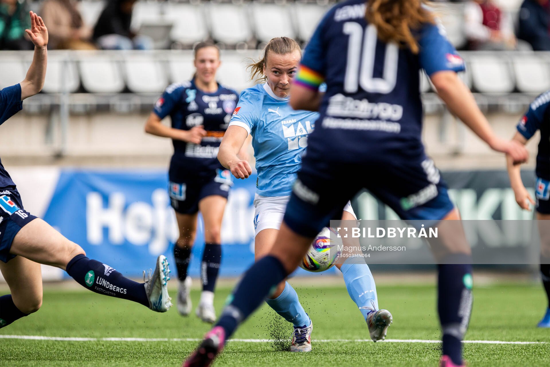 Malmö FFs Sara Kanutte Sørensen Fornes under fotbollsmatchen i Damallsvenskan mellan Linköping och Malmö FF den 3 maj 2025 i Linköping.