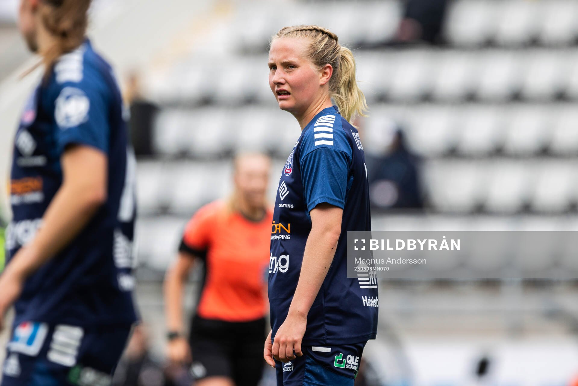 Linköpings Maria Olafsdottir Gros under fotbollsmatchen i Damallsvenskan mellan Linköping och Malmö FF den 3 maj 2025 i Linköping. 