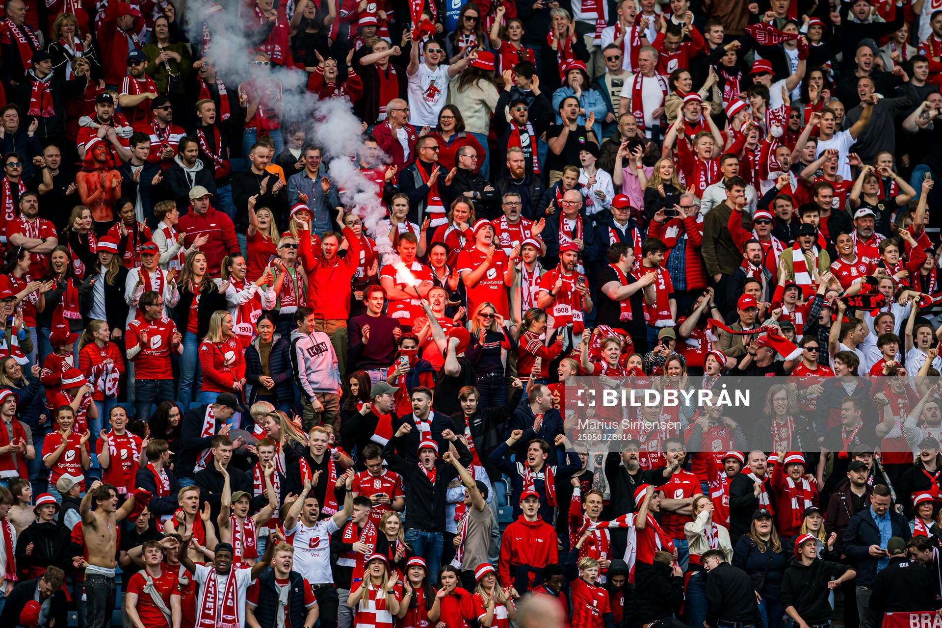 Spectators in the stands during the Eliteserien match between Rosenborg and Molde on May 3, 2025 in Oslo. 