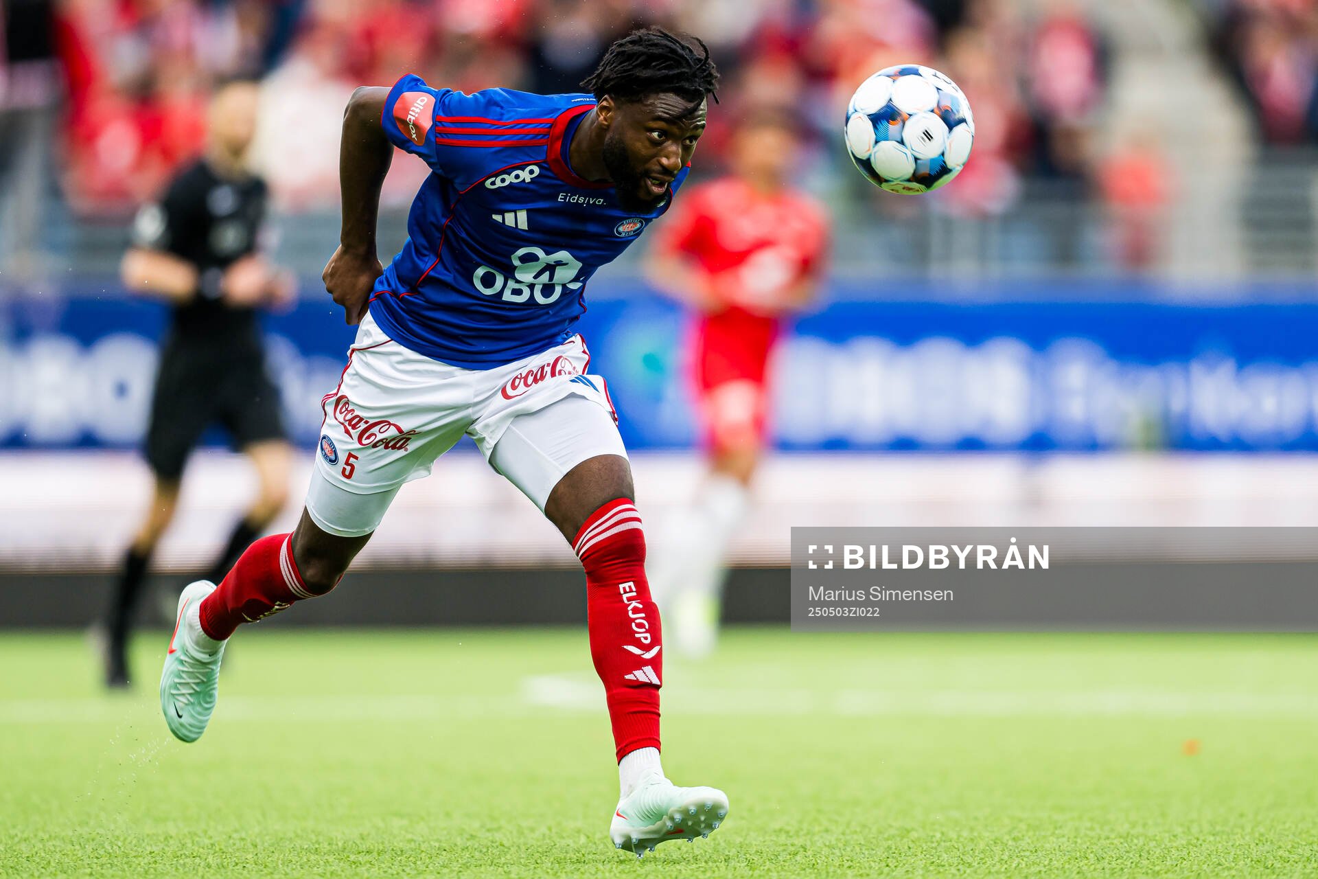 Kevin Ngoyi Tshiembe of Vålerenga during the Eliteserien match between Vålerenga and Brann on May 3, 2025 in Oslo. 
