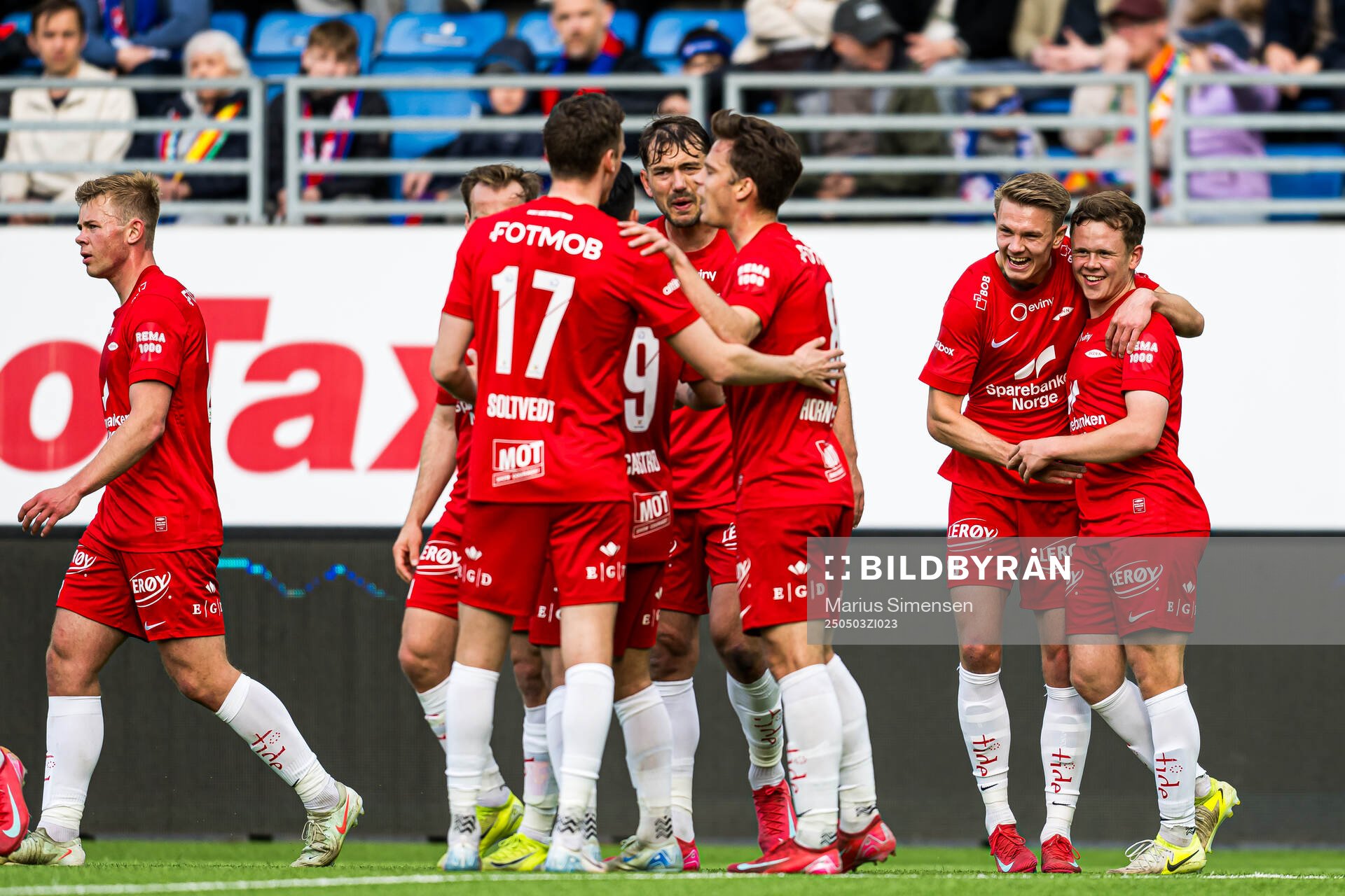 Eggert Aron Gudmundsson of Brann celebrates after scoring the 0-2 goal during the Eliteserien match between Rosenborg and Molde on May 3, 2025 in Oslo.