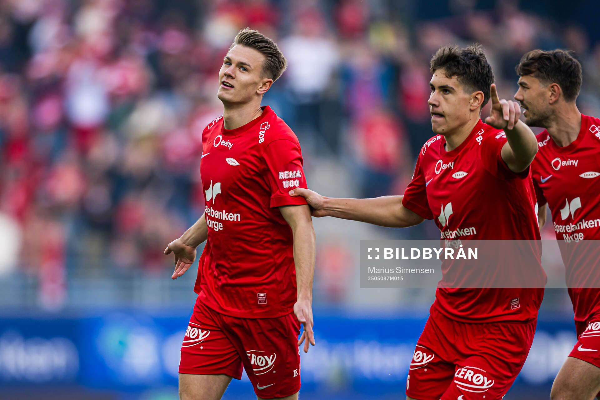Emil Kornvig of Brann celebrates after scoring the 0-1 goal during the Eliteserien match between Rosenborg and Molde on May 3, 2025 in Oslo.