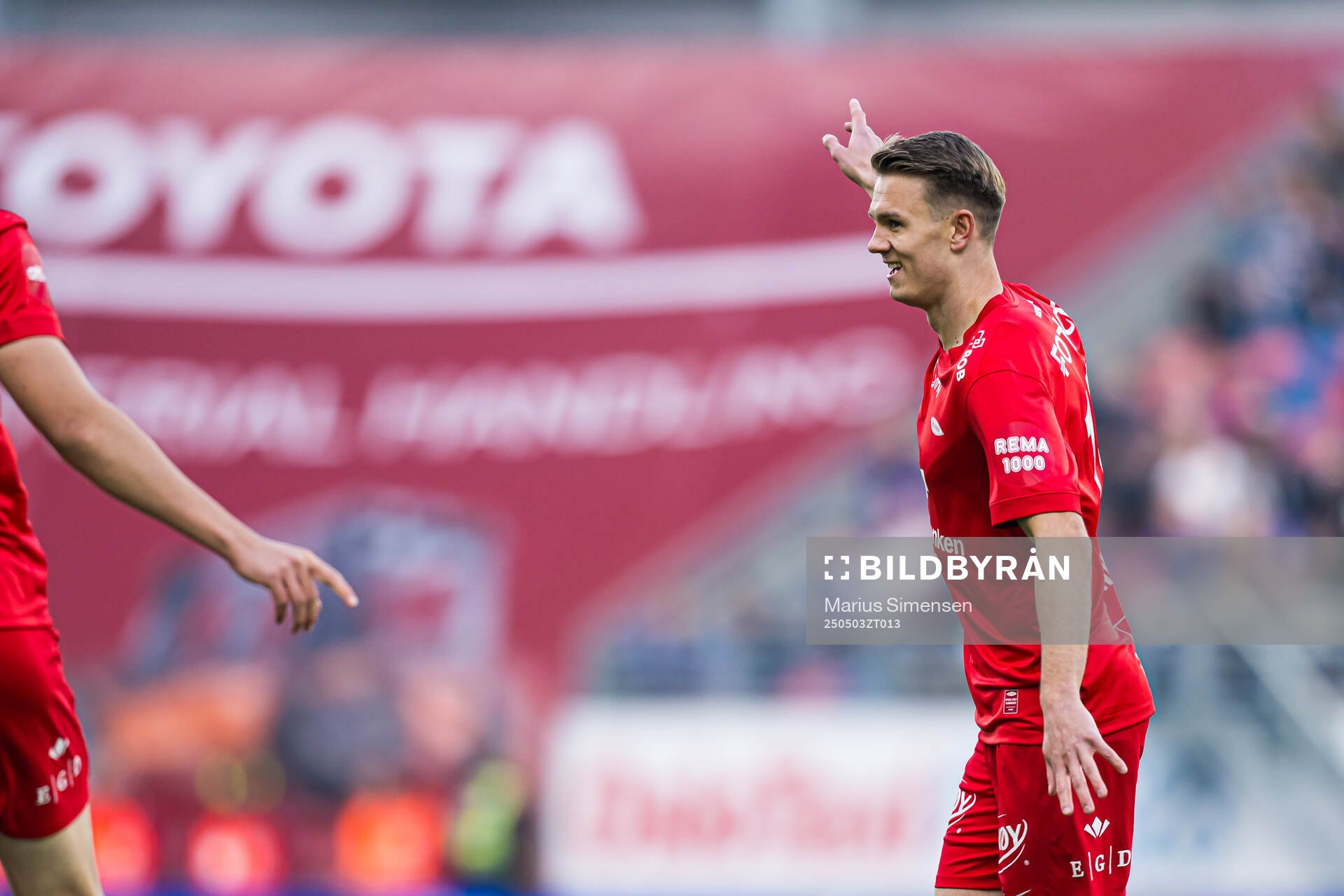 Emil Kornvig of Brann celebrates after scoring the 0-1 goal during the Eliteserien match between Rosenborg and Molde on May 3, 2025 in Oslo.