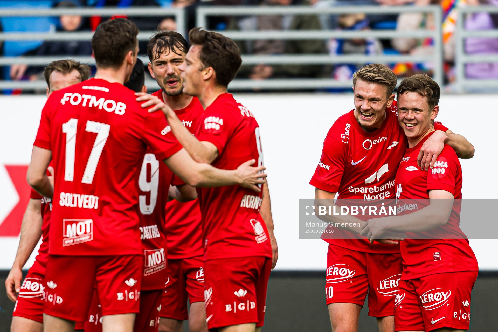 Eggert Aron Gudmundsson of Brann celebrates after scoring the 0-2 goal during the Eliteserien match between Rosenborg and Molde on May 3, 2025 in Oslo.