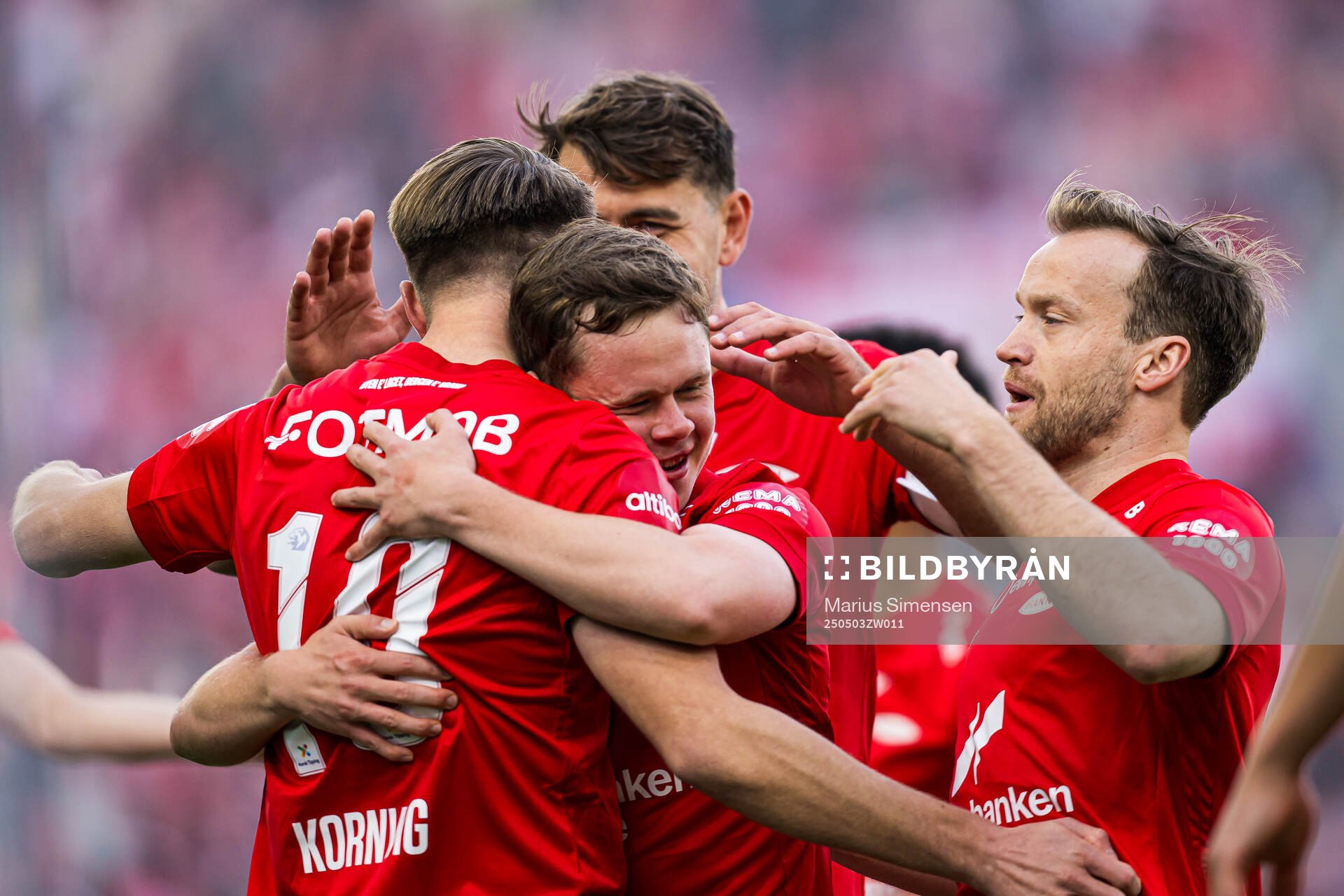 Emil Kornvig of Brann celebrates after scoring the 0-1 goal during the Eliteserien match between Rosenborg and Molde on May 3, 2025 in Oslo.